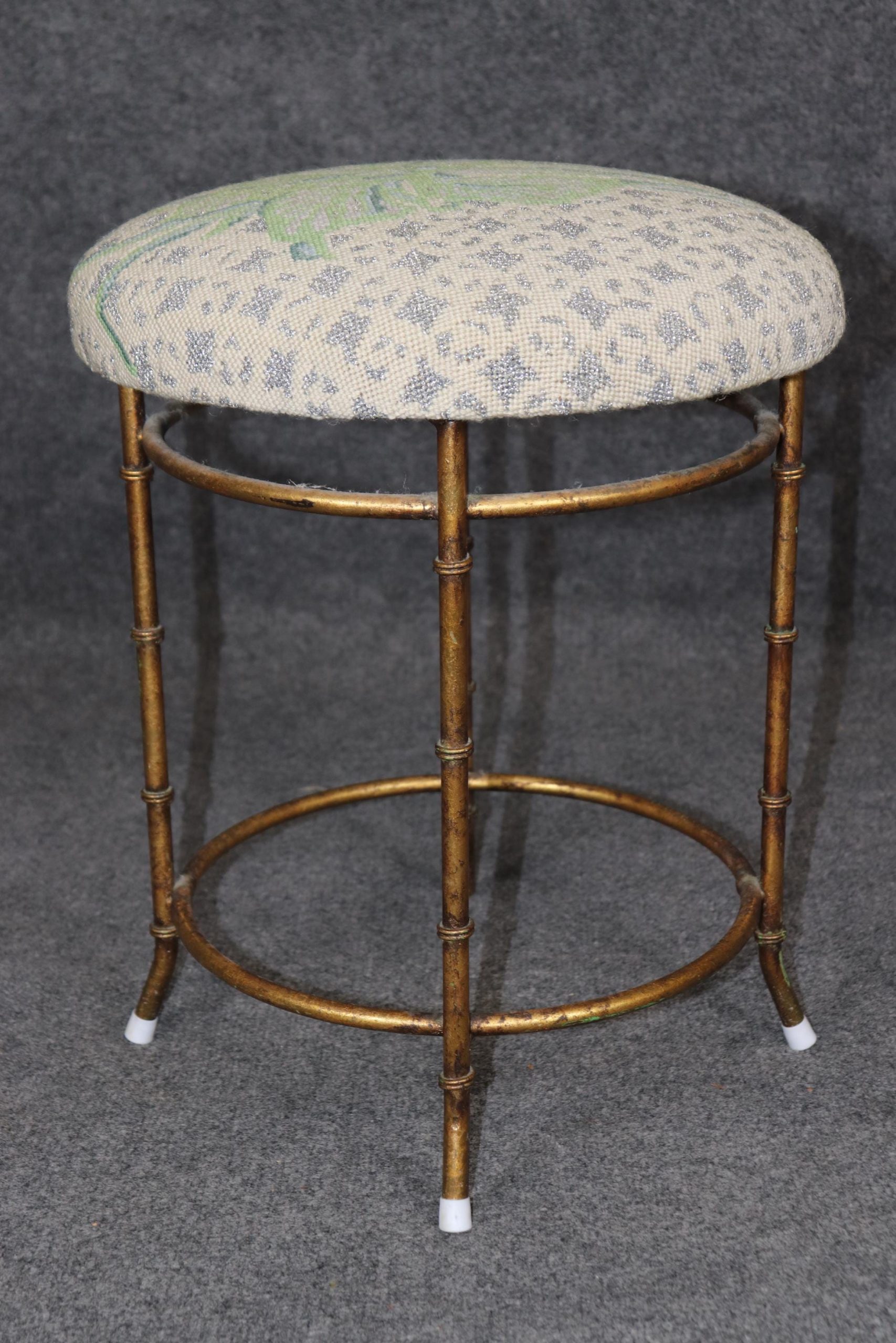 MCM Gilt Needlepoint Bench: Petite Maison Bagues Style Footstool - Image 3