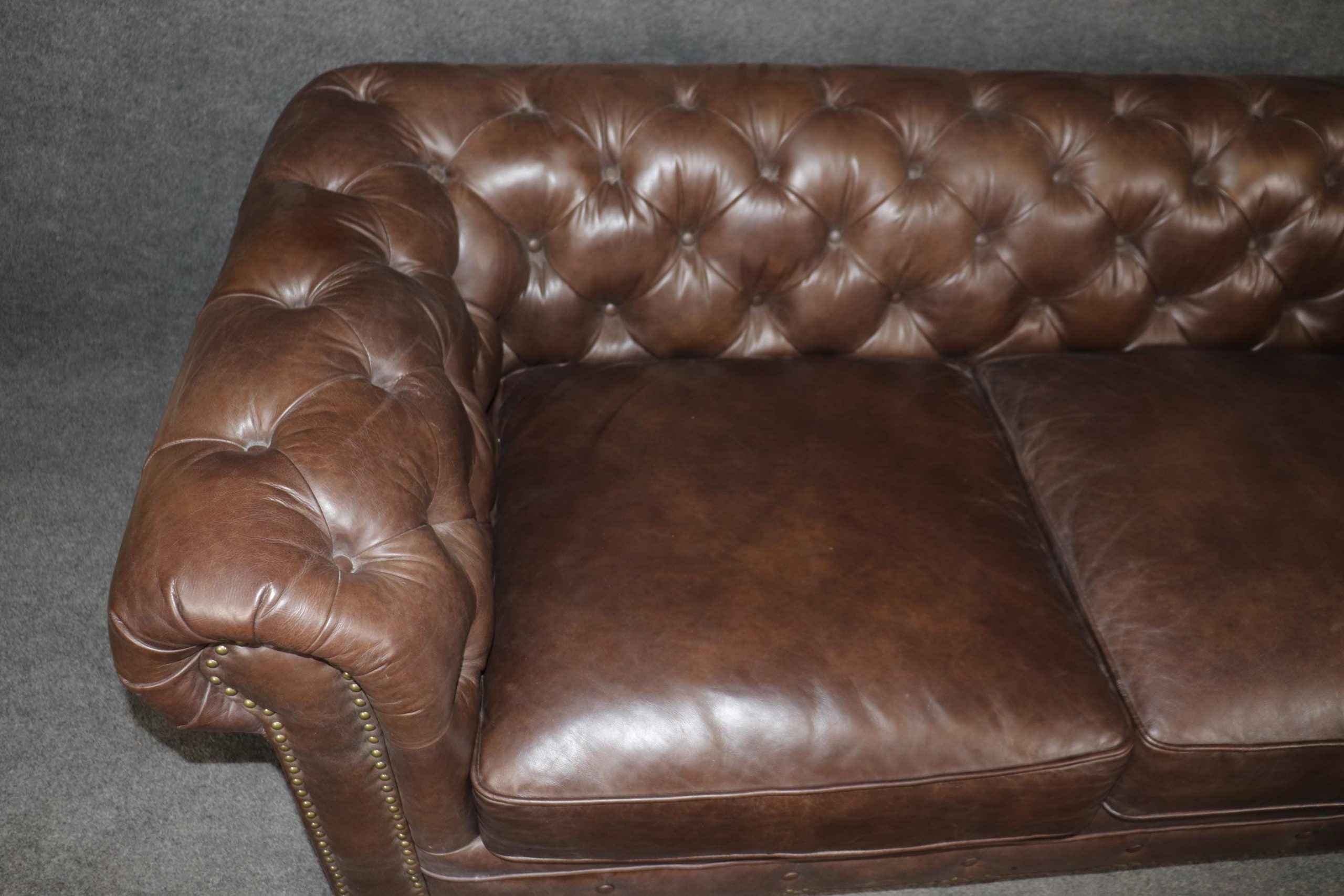 Vintage Brown Tufted Leather Chesterfield Loveseat - MCM Living Room Furniture - Image 6