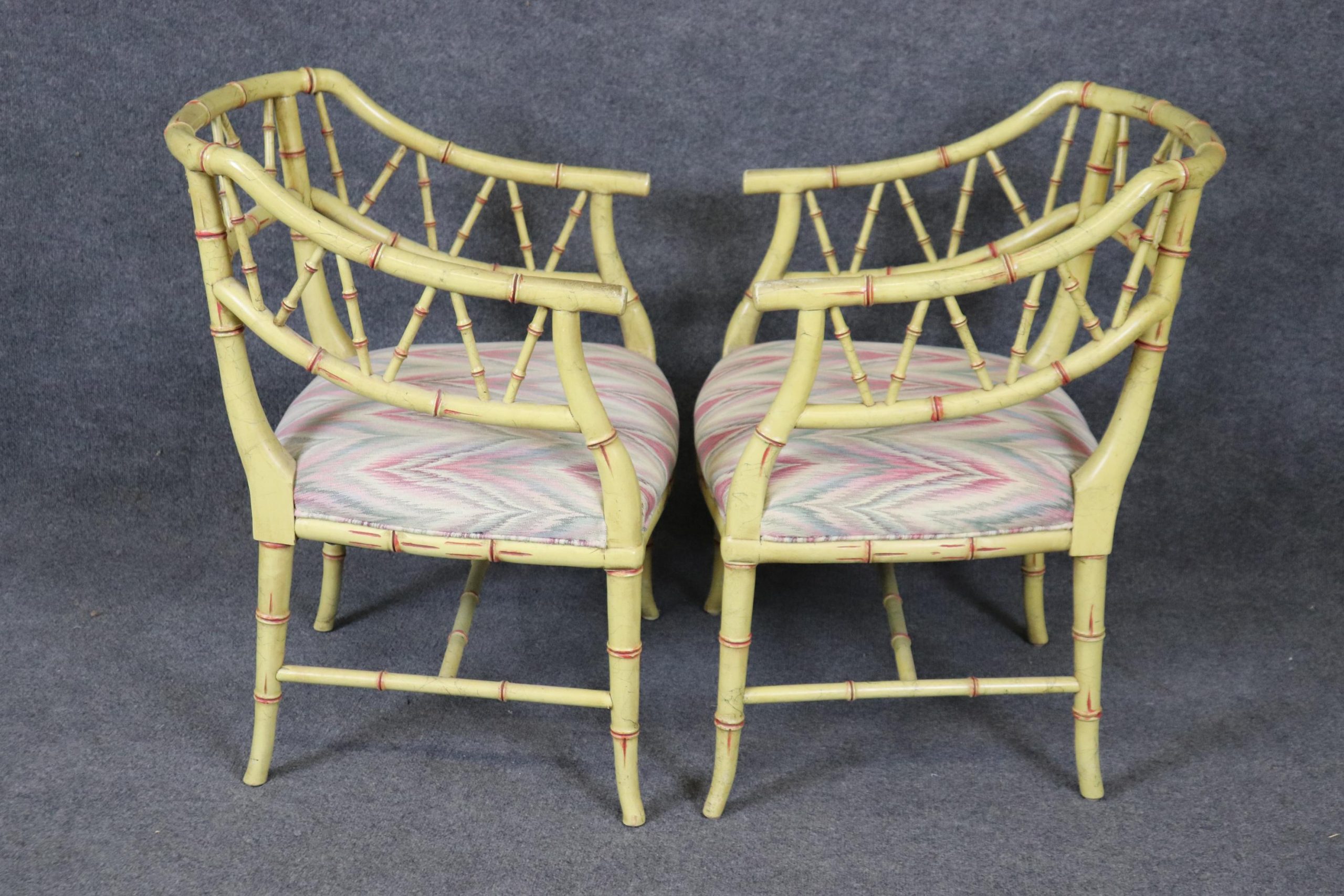 Hollywood Regency Faux Bamboo Armchairs: Creme Accent Chairs, Pair - Image 3
