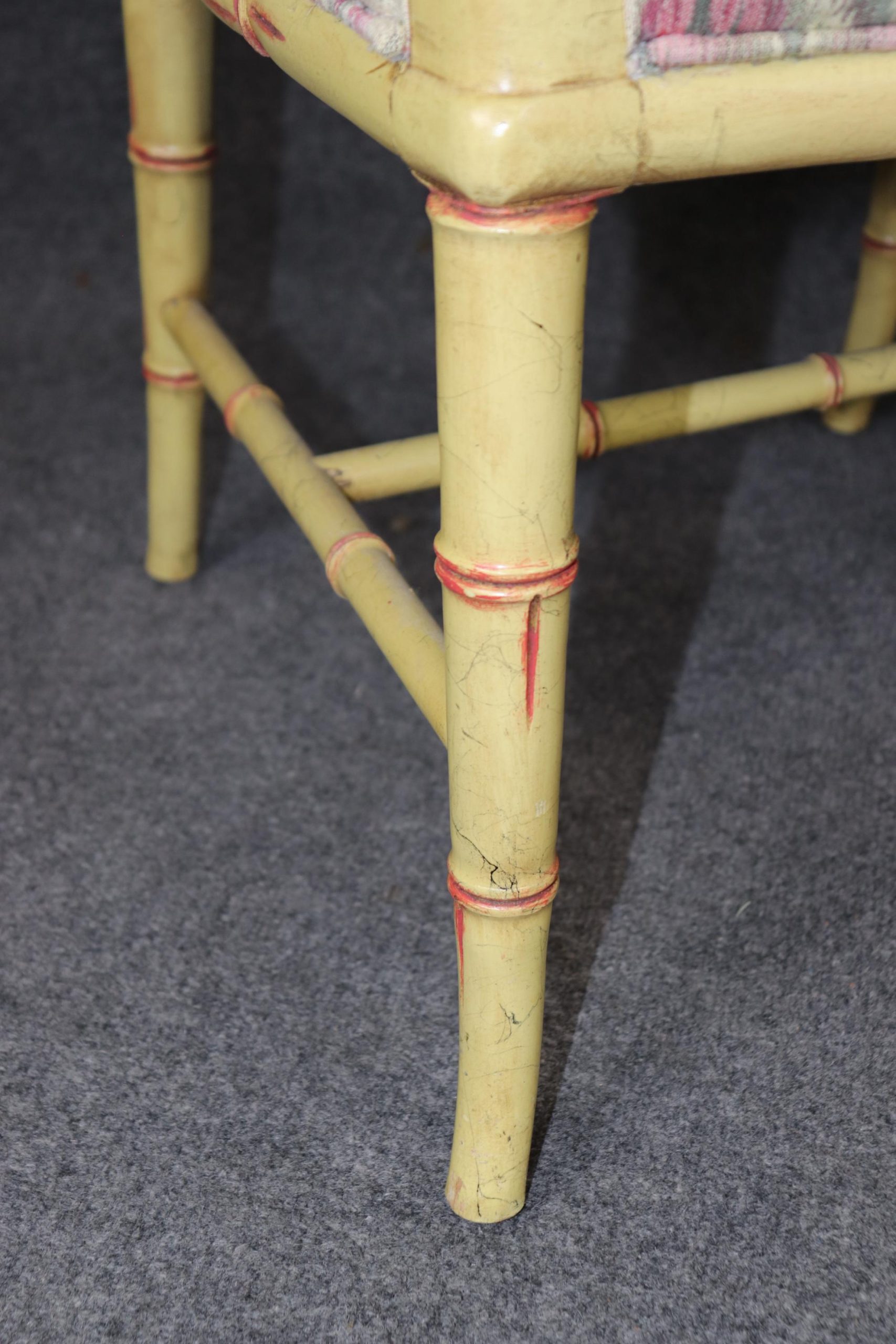 Hollywood Regency Faux Bamboo Armchairs: Creme Accent Chairs, Pair - Image 6