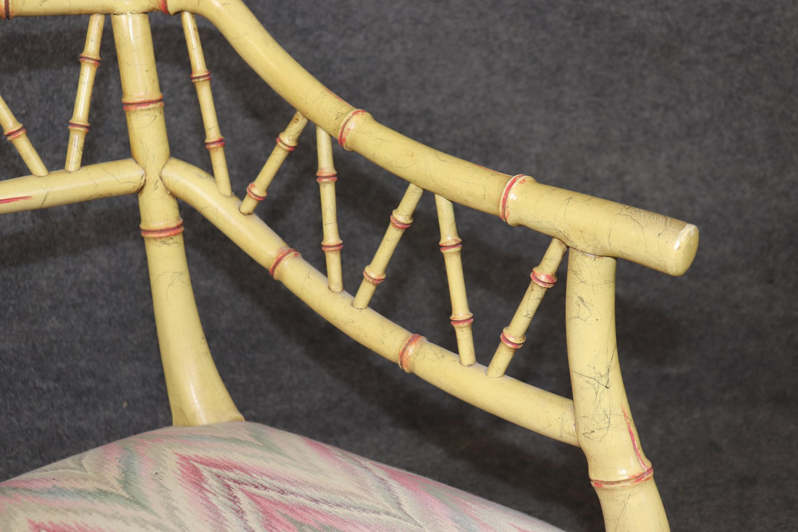 Hollywood Regency Faux Bamboo Armchairs: Creme Accent Chairs, Pair - Image 7