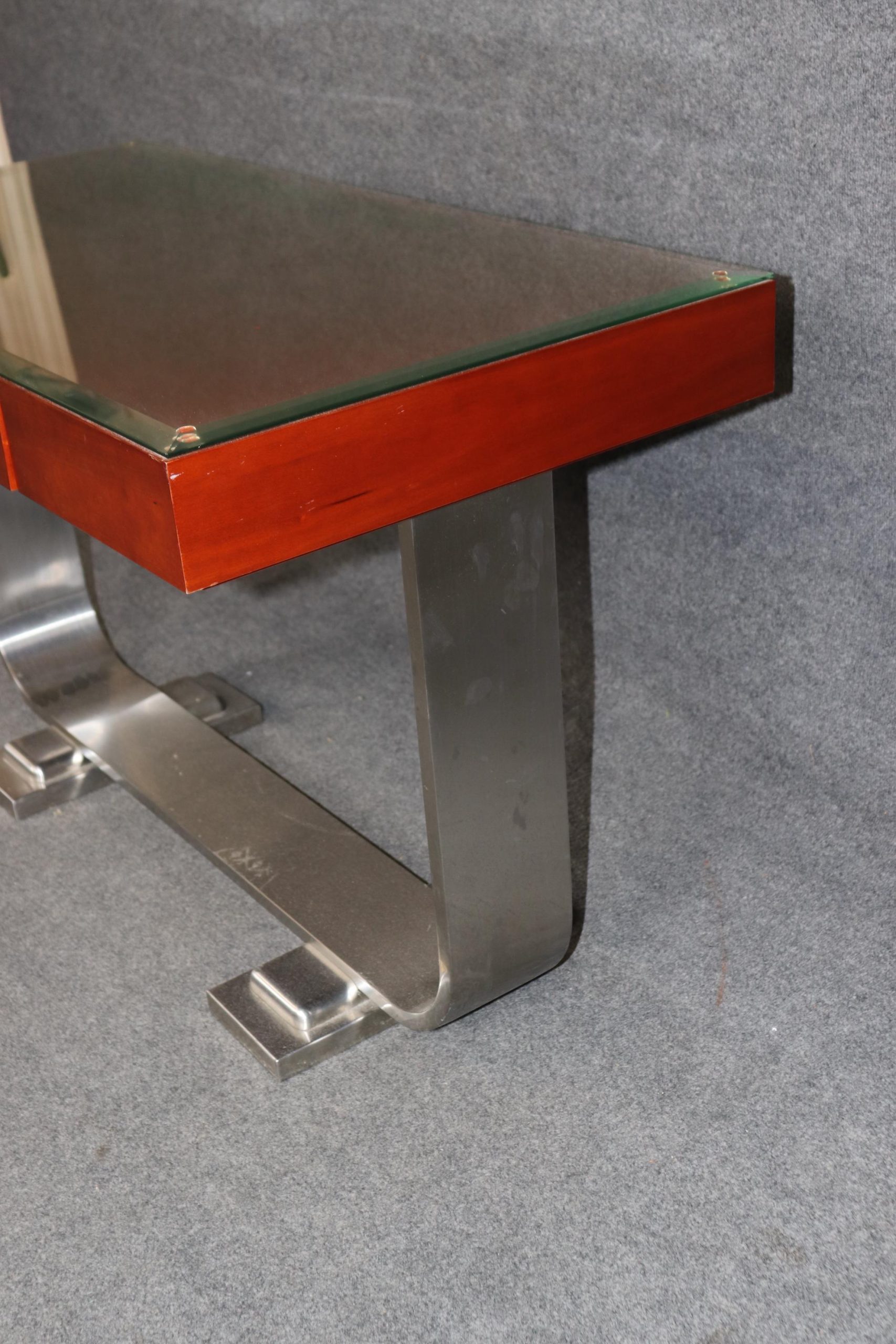 Vintage Art Deco Leather Top Desk: Ruhlmann Style Writing Table - Image 3