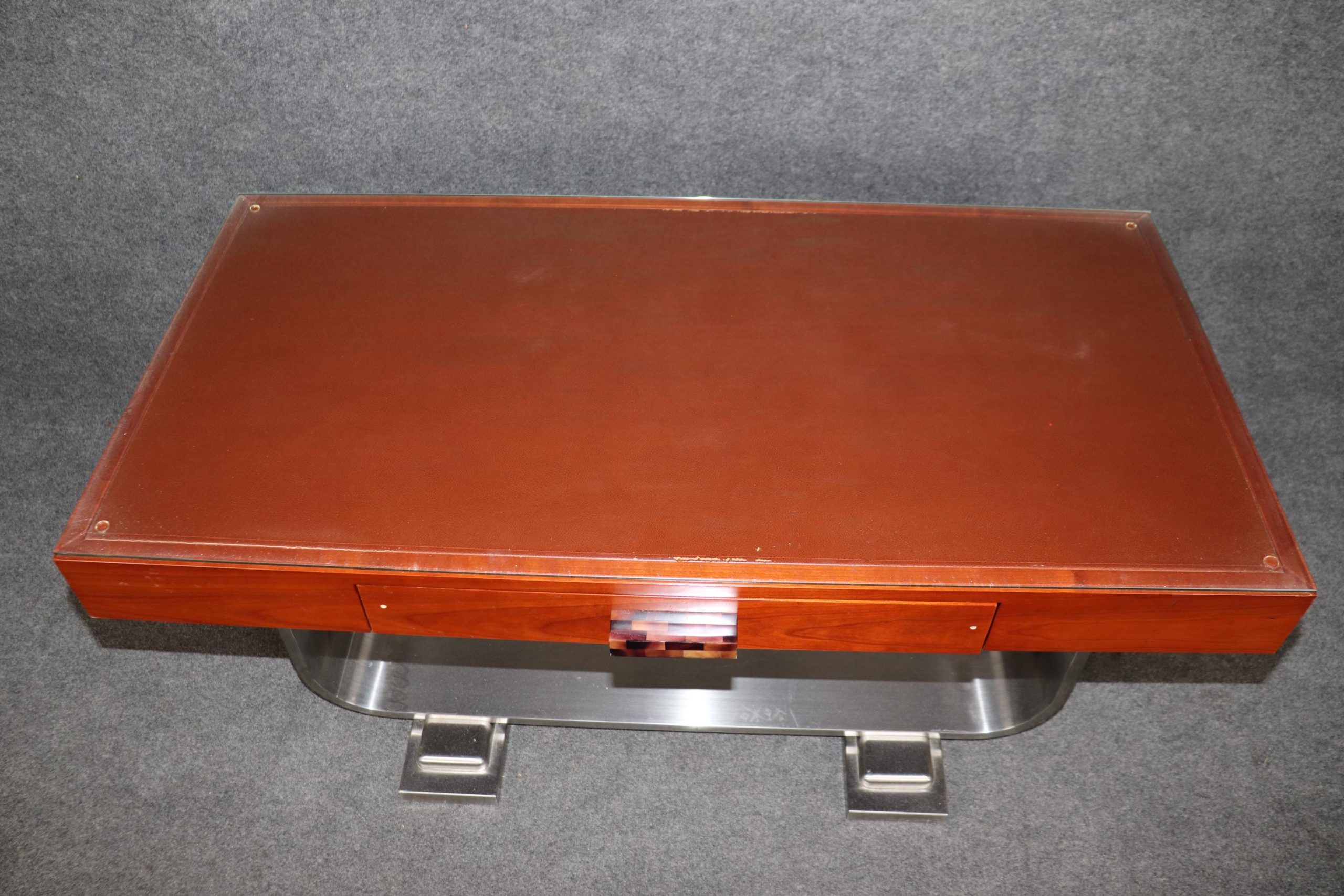 Vintage Art Deco Leather Top Desk: Ruhlmann Style Writing Table - Image 4