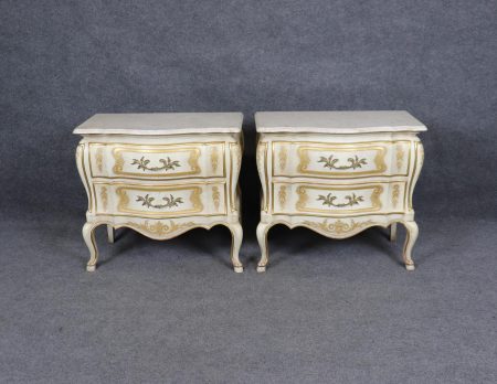 Vintage John Widdicomb Venetian Nightstands: Paint Decorated Travertine Top Pair