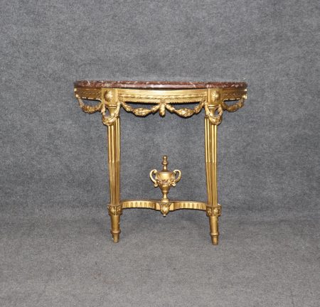 Antique French Louis XVI Style Marble Top Gold Console Table