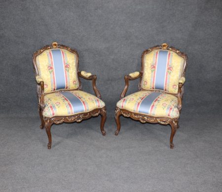 Vintage Louis XV Style Armchairs: Floral Upholstery, Gilt Accents