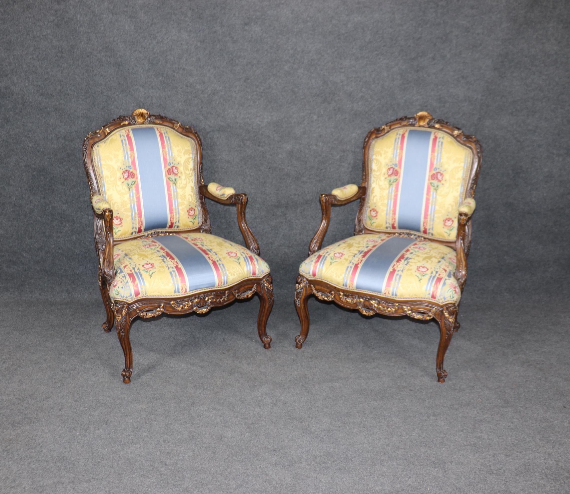 Vintage Louis XV Style Armchairs: Floral Upholstery, Gilt Accents