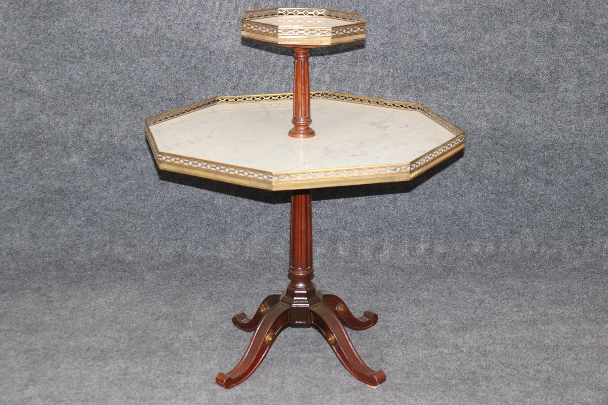 Vintage Maison Jansen Style Marble Top Two Tier Table: Mid Century Modern Accent - Image 2