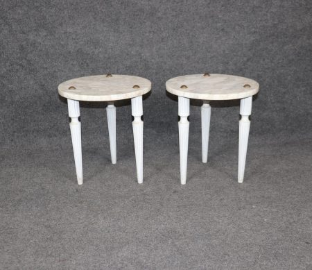 Vintage Italian Louis XVI Style Marble Top End Tables: White Accent Tables