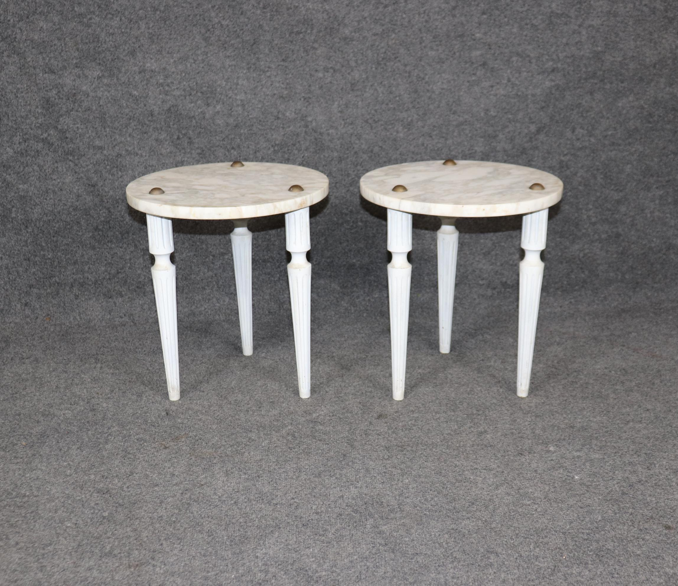 Vintage Italian Louis XVI Style Marble Top End Tables: White Accent Tables
