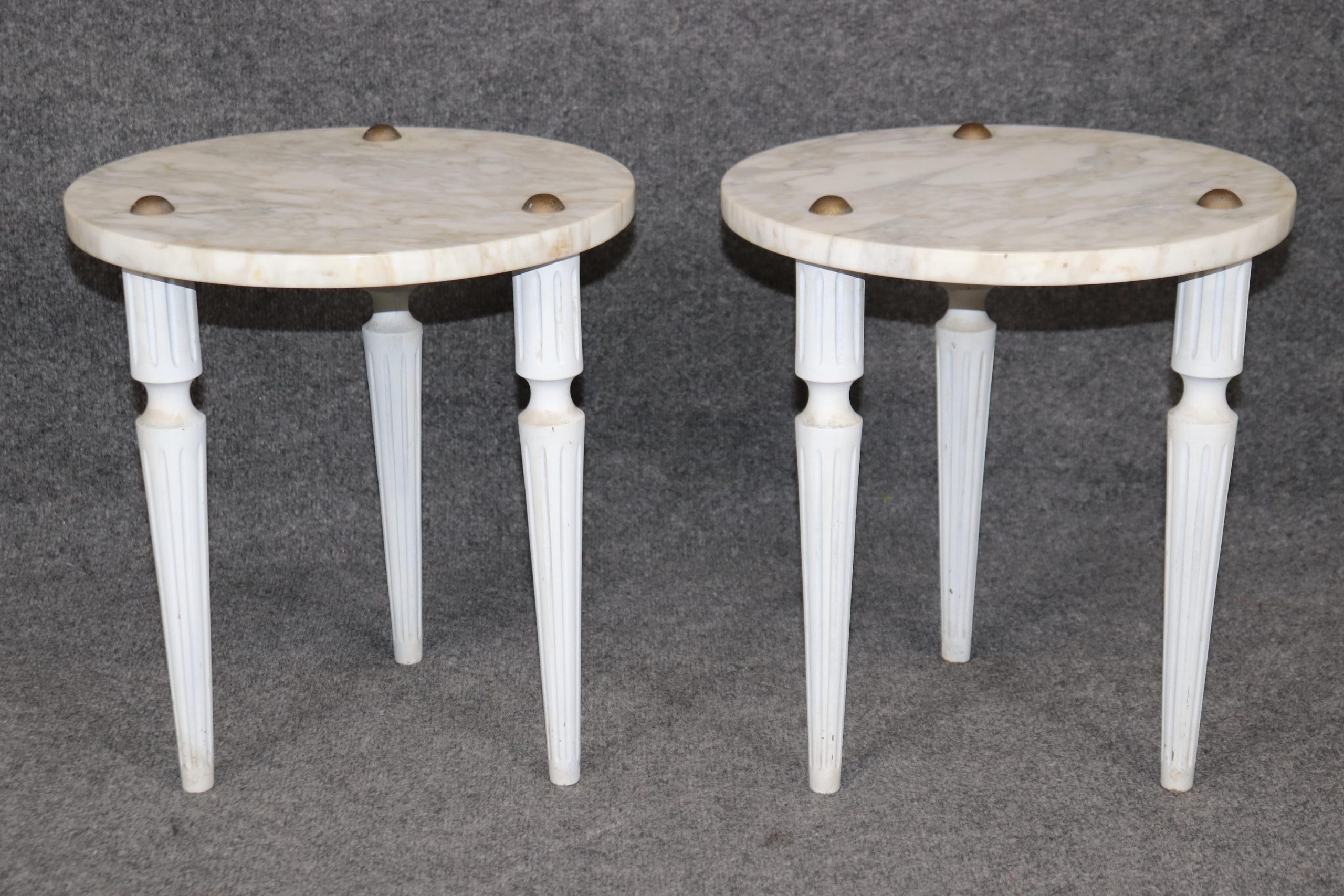 Vintage Italian Louis XVI Style Marble Top End Tables: White Accent Tables - Image 2