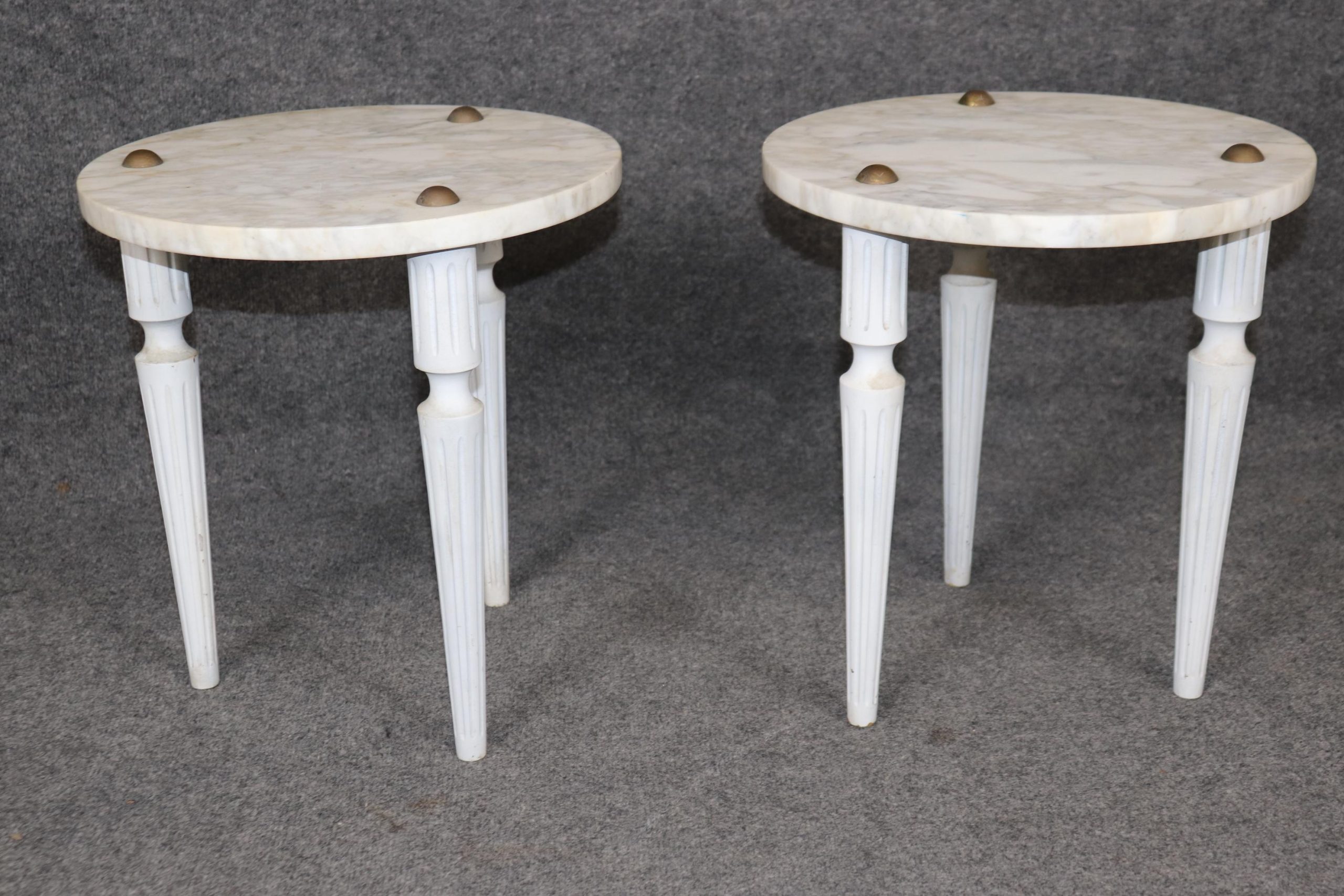 Vintage Italian Louis XVI Style Marble Top End Tables: White Accent Tables - Image 4