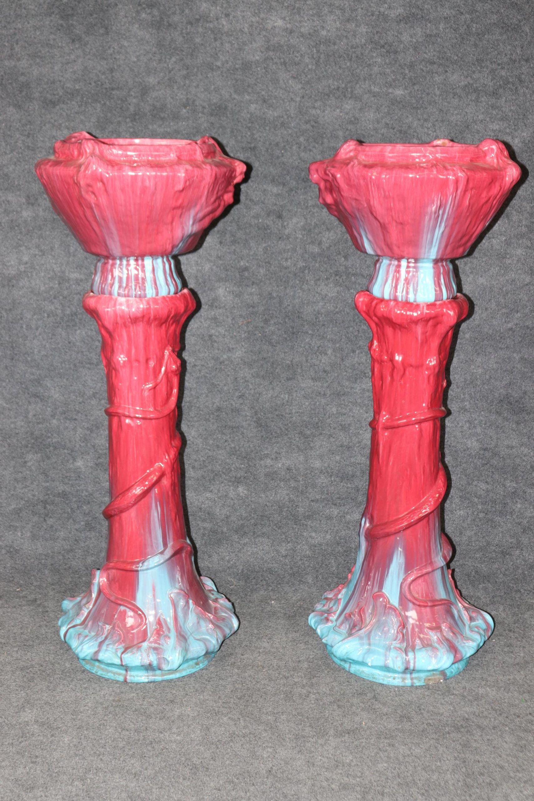 Antique 19th Century Monumental Pair of Majolica Planters, Jardiniere - Image 3