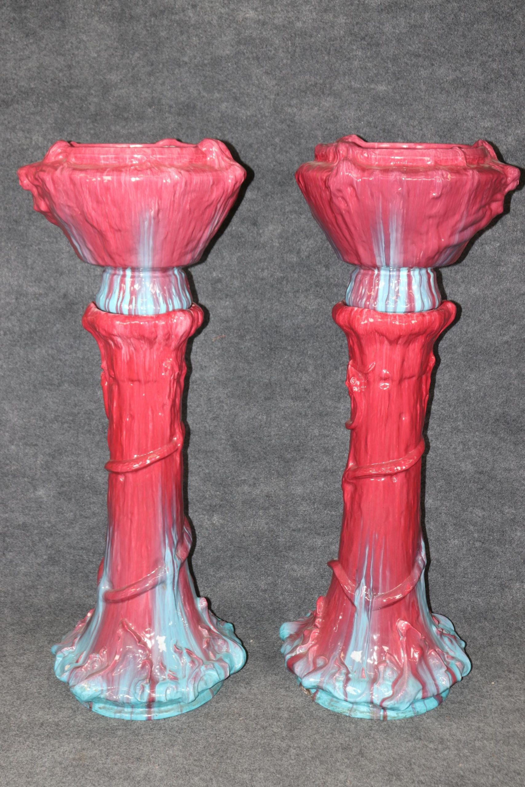 Antique 19th Century Monumental Pair of Majolica Planters, Jardiniere - Image 4