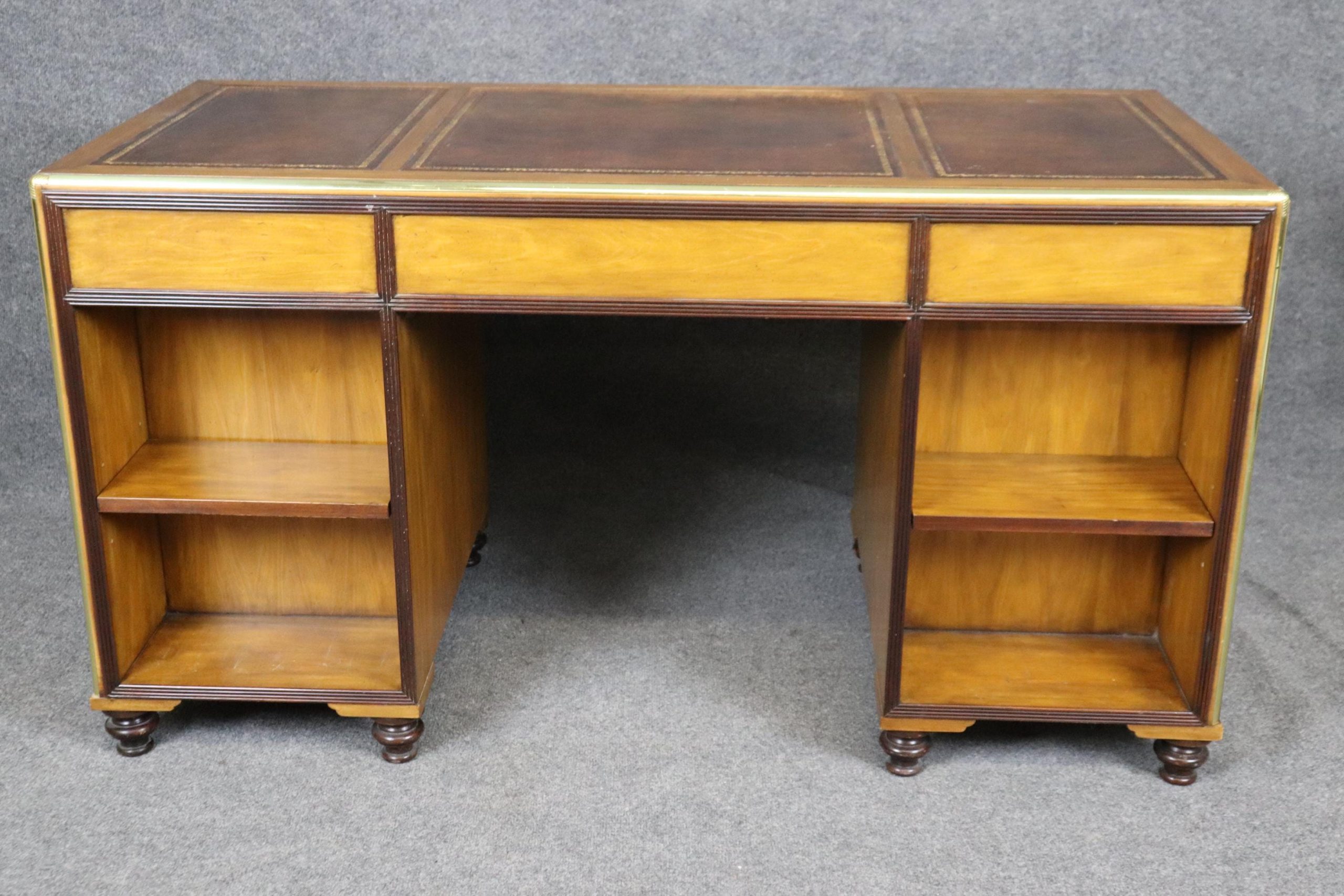 Vintage Baker Furniture Campaign Style Leather Top Desk - Image 3