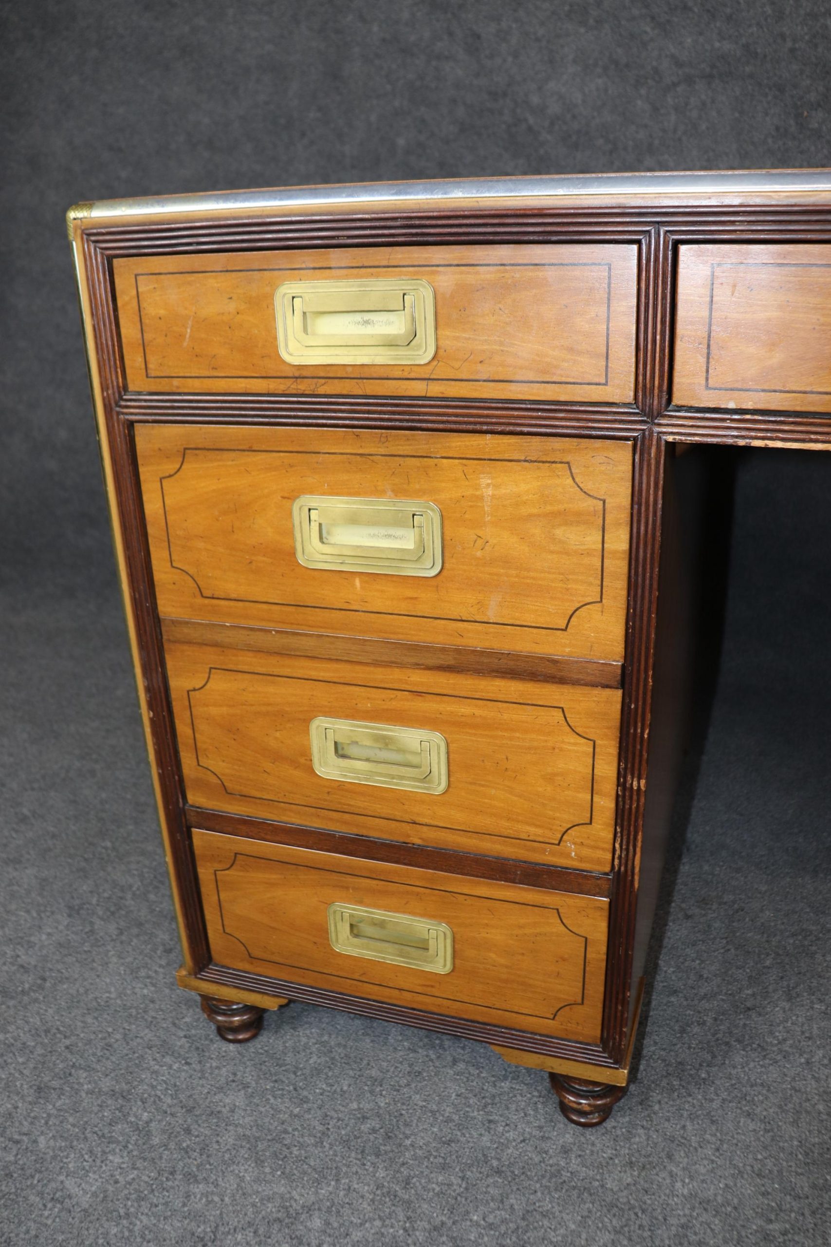 Vintage Baker Furniture Campaign Style Leather Top Desk - Image 10