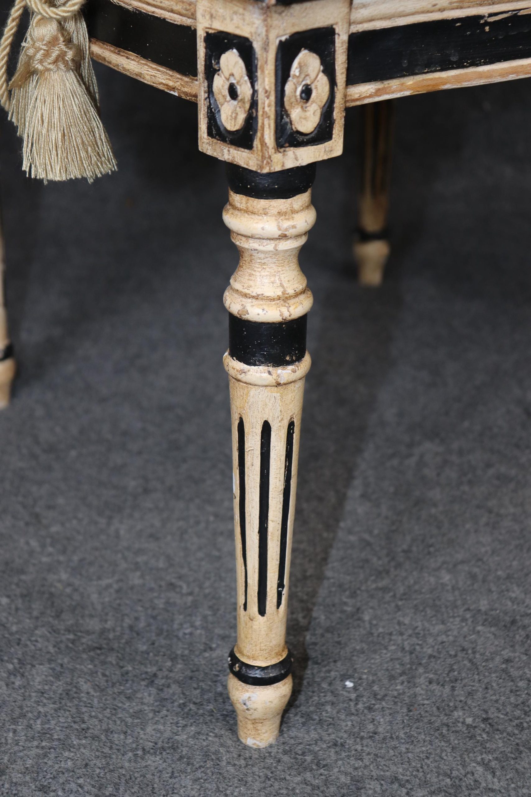 Louis XVI Style Cane Back Armchairs: Distressed Paint Accent Chairs - Image 6