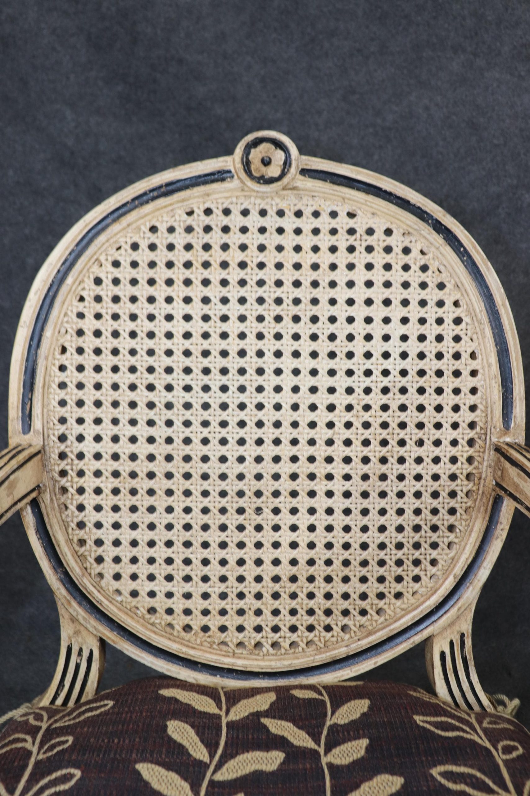 Louis XVI Style Cane Back Armchairs: Distressed Paint Accent Chairs - Image 8