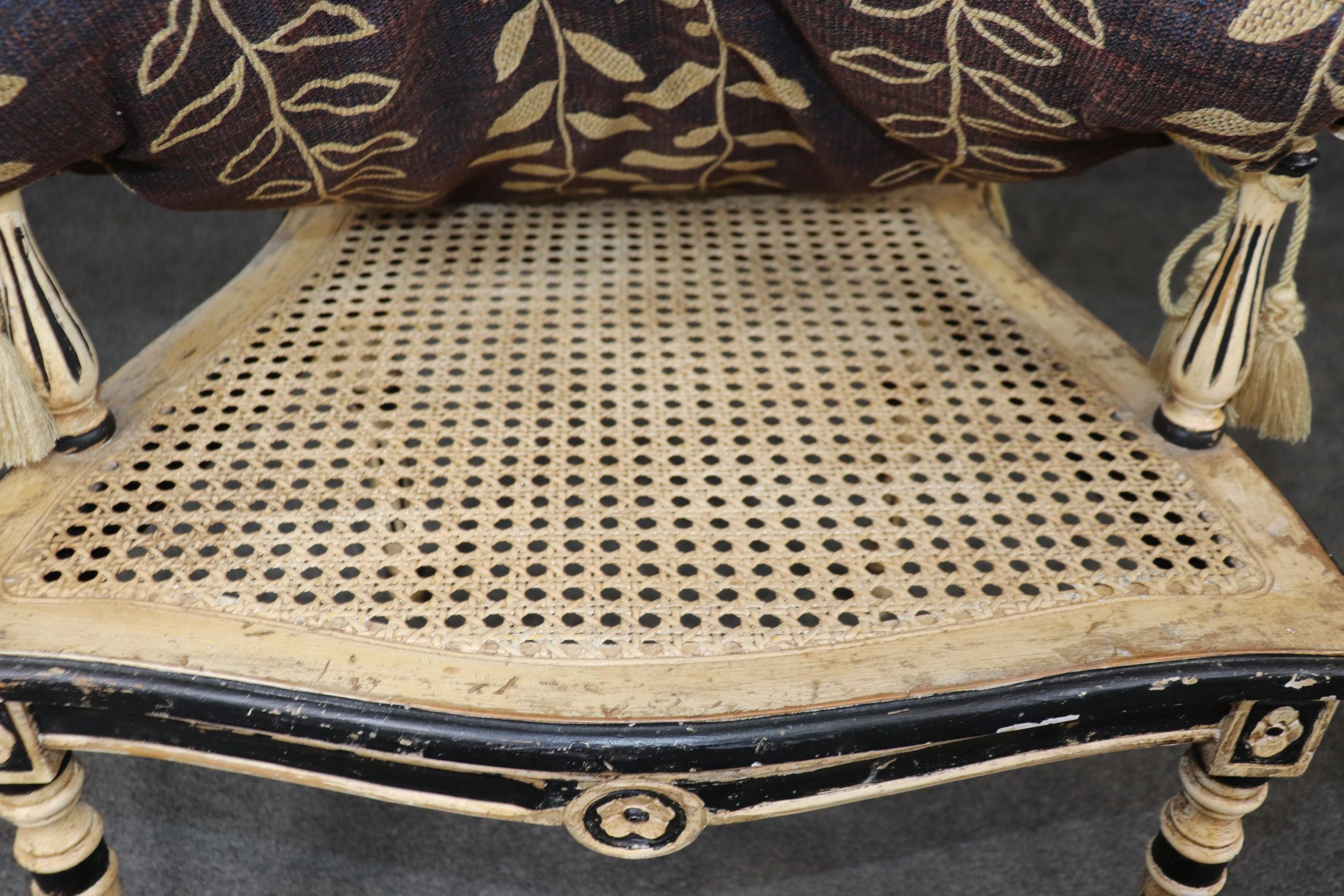 Louis XVI Style Cane Back Armchairs: Distressed Paint Accent Chairs - Image 9