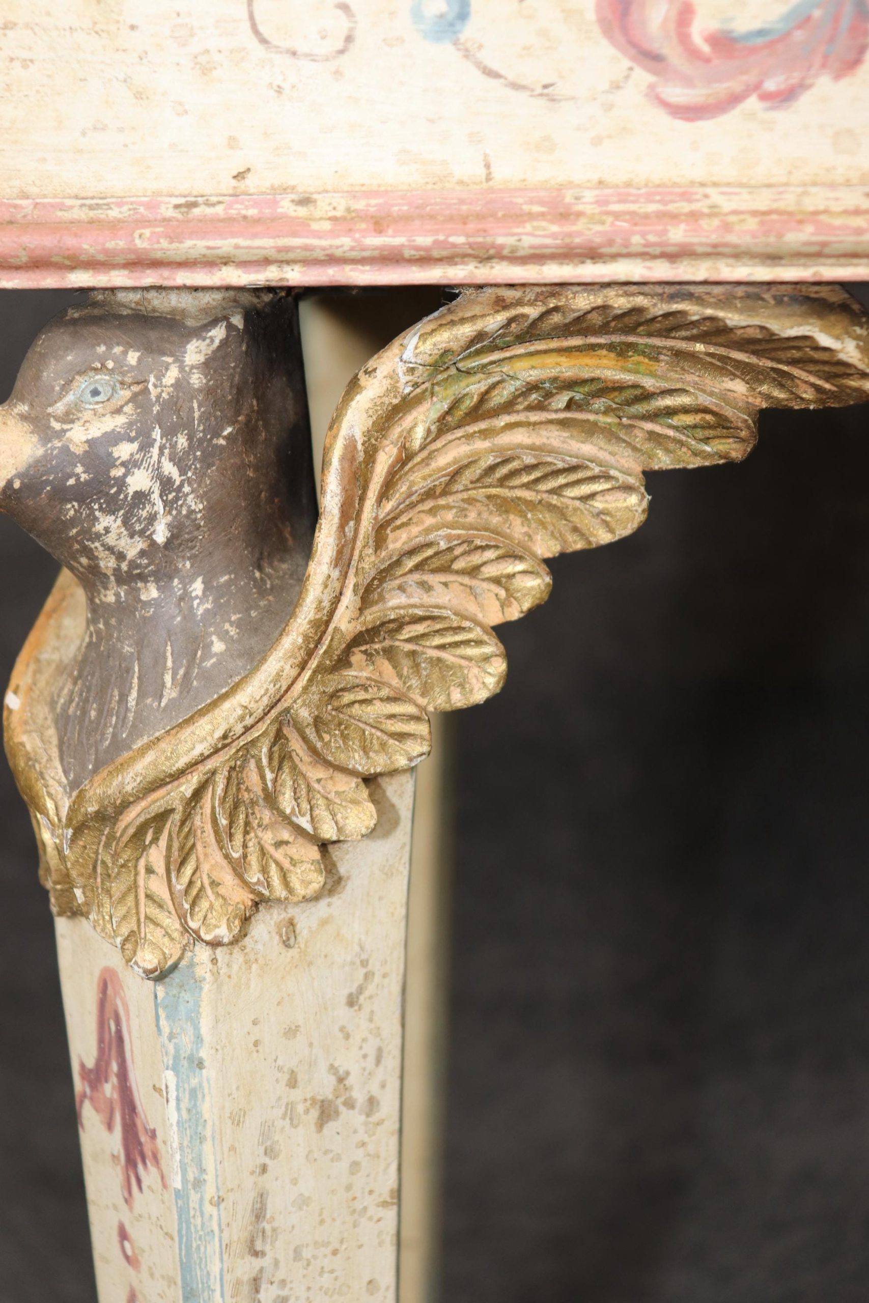 Vintage Italian Venetian Marble Top Console Table: Paint Decorated Accent Table - Image 9