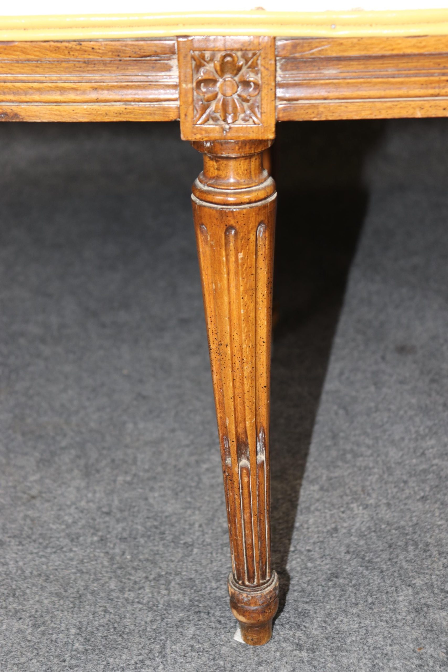 Vintage French Louis XVI Style Tufted Bench: Upholstered Window Seat - Image 7