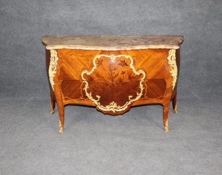 Antique 18th Century French Louis XV Style Inlaid Marble Top Commode with Ormolu Mounts, Chest of Drawers