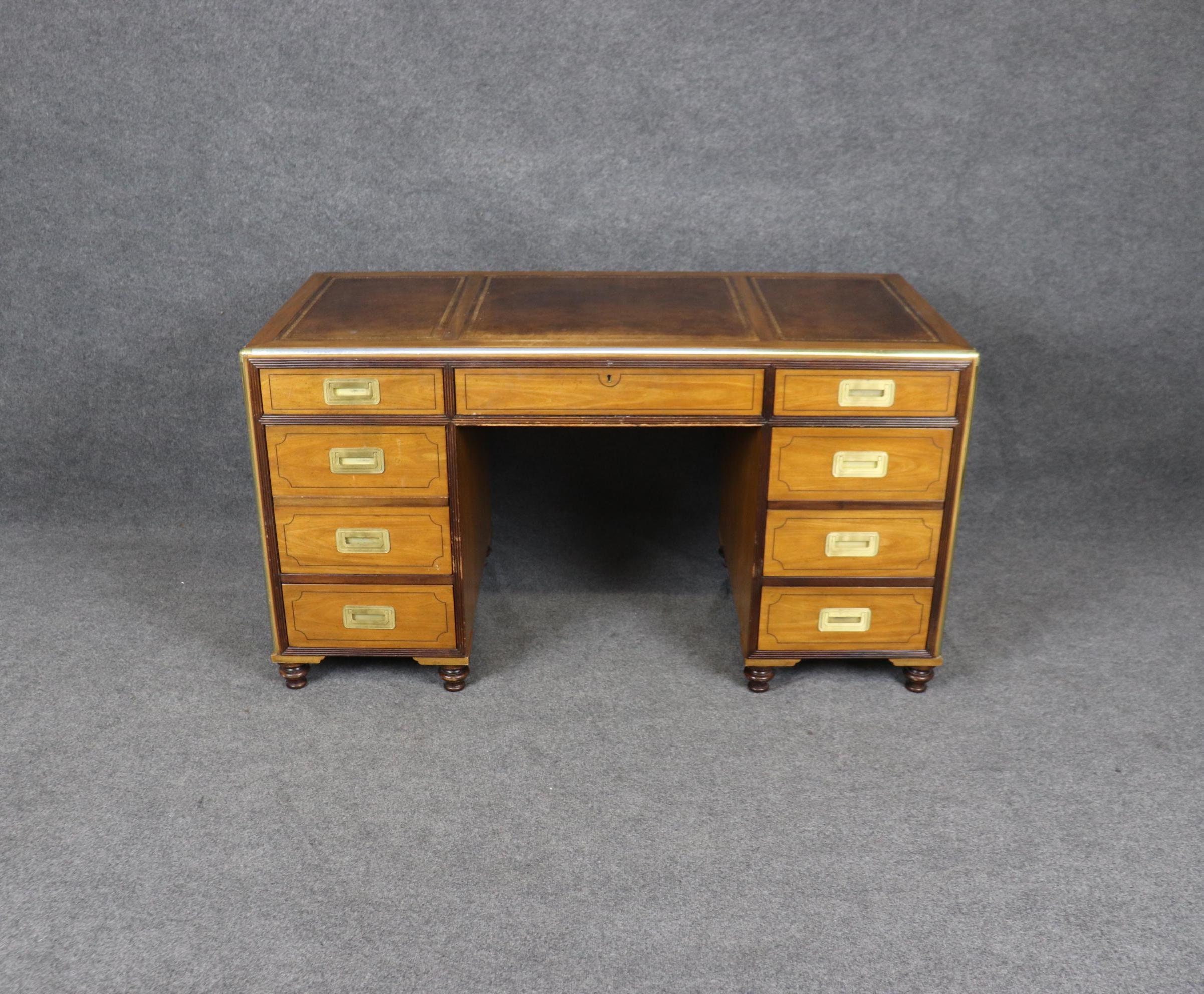 Vintage Baker Furniture Campaign Style Leather Top Desk