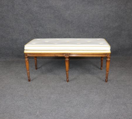 Vintage French Louis XVI Style Tufted Bench: Upholstered Window Seat