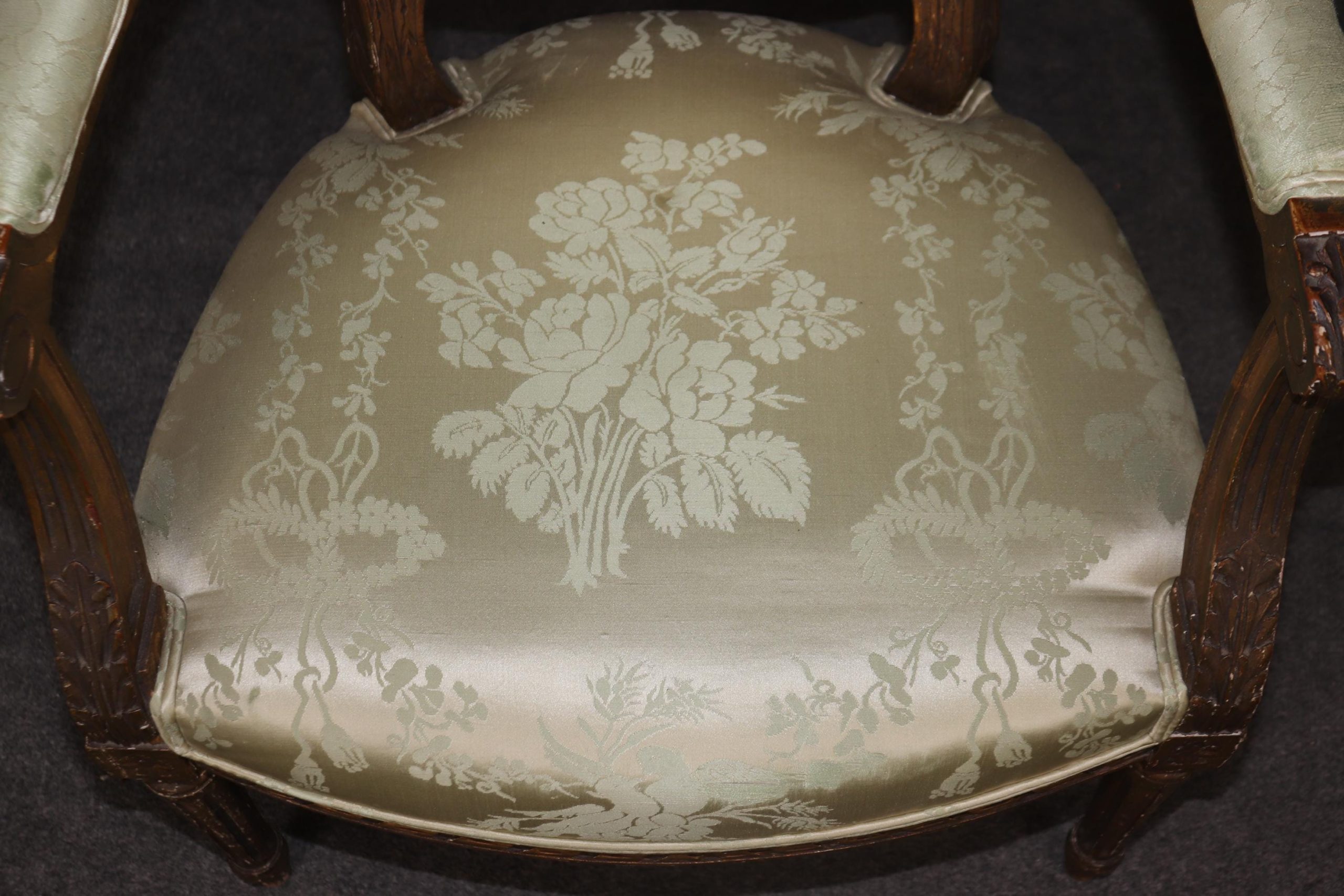 Antique Louis XVI Style Gilt Armchairs: Distressed French Accent Chairs, Pair - Image 9