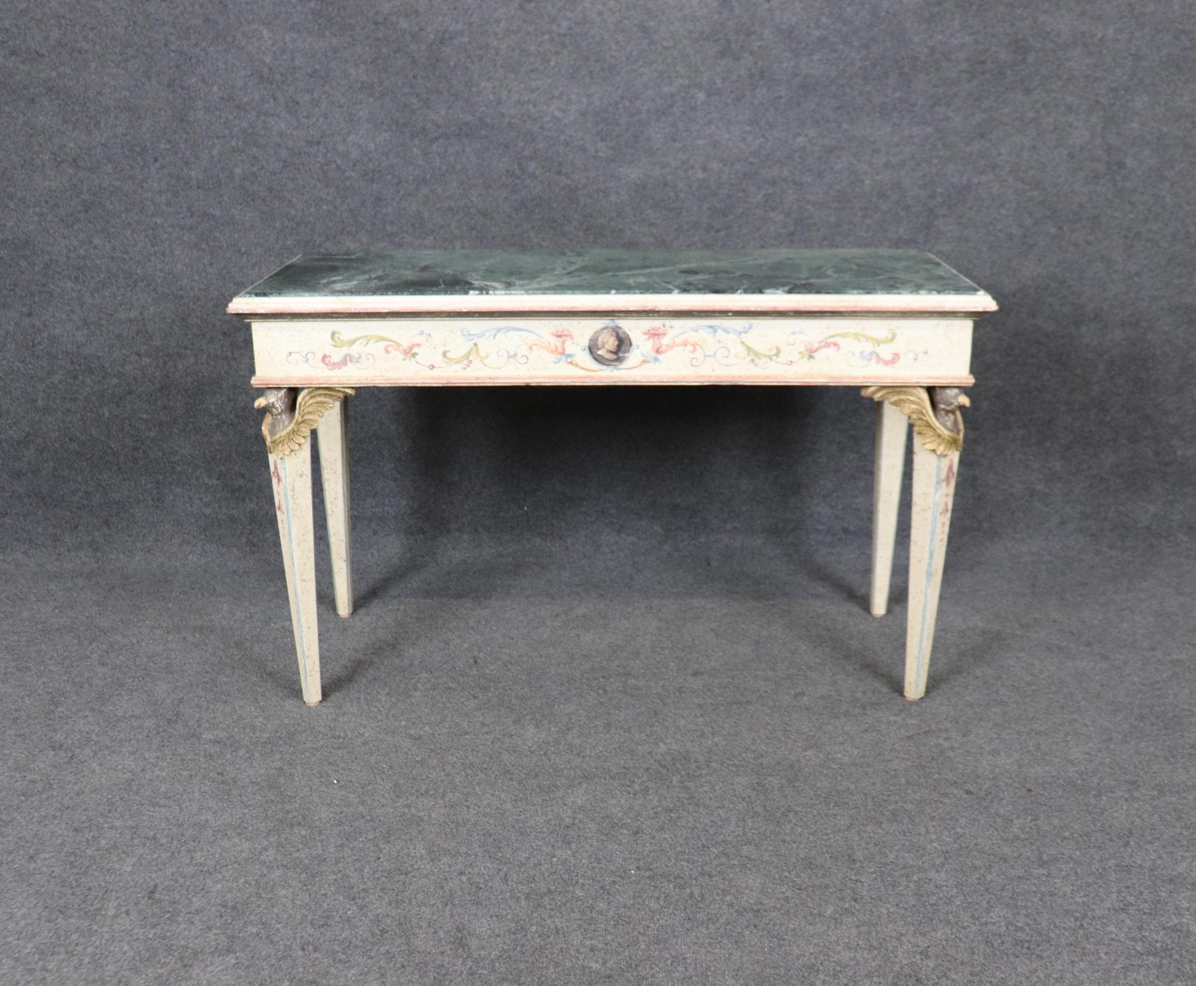 Vintage Italian Venetian Marble Top Console Table: Paint Decorated Accent Table