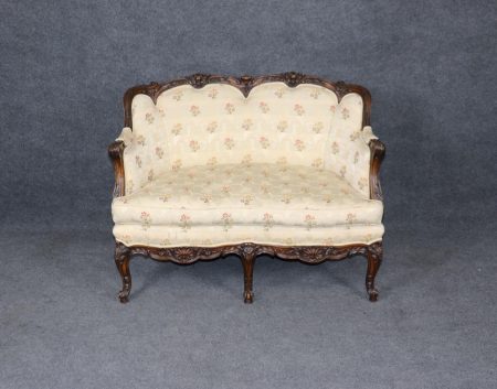 Antique Georgian Style Carved Settee: Floral Upholstery Loveseat