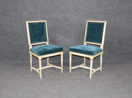 Pair of French Louis XVI Style Distressed Painted Accent Chairs