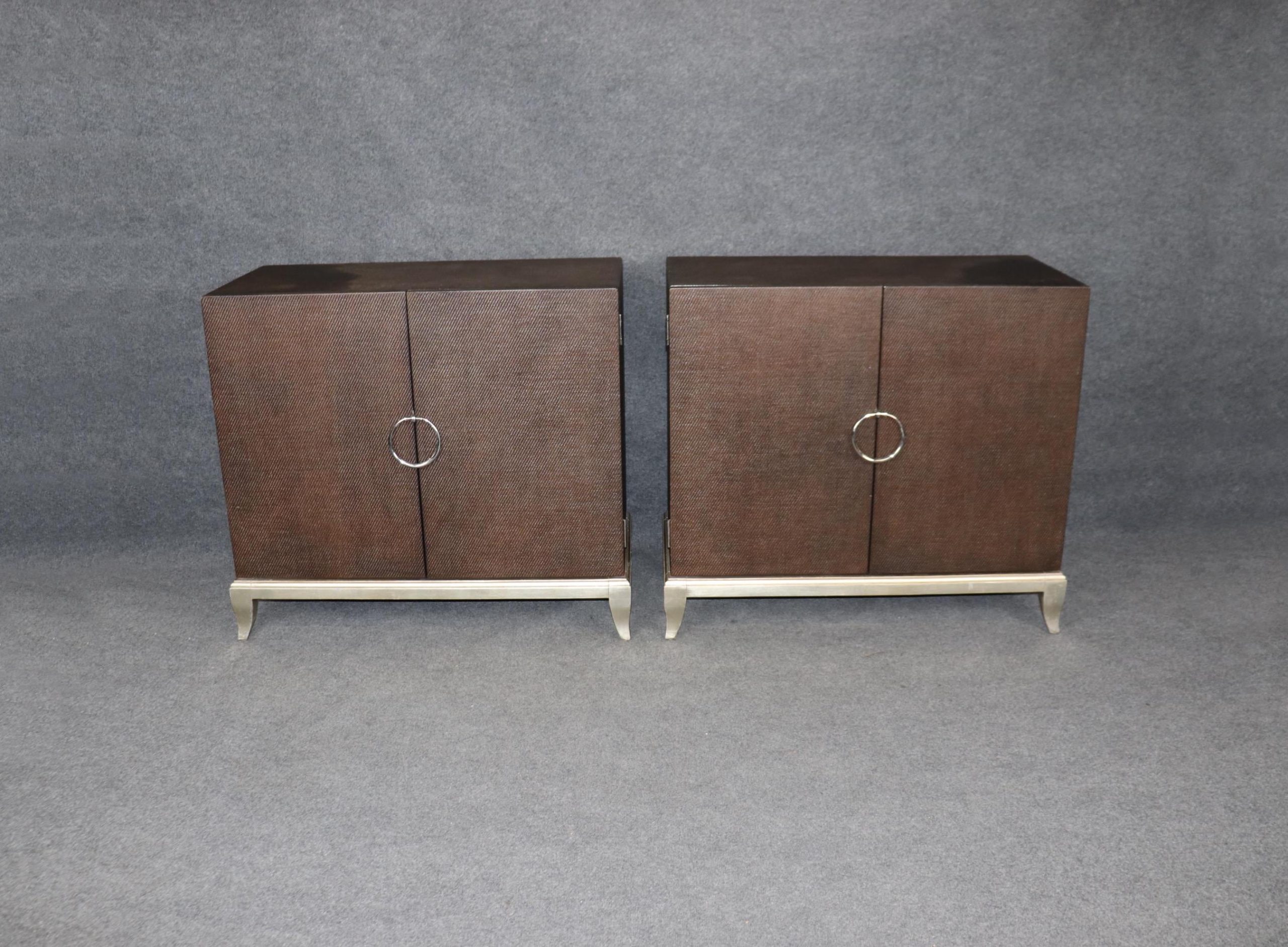 Pair Vintage Canvas Wrapped Commodes: Post Modern Cabinets