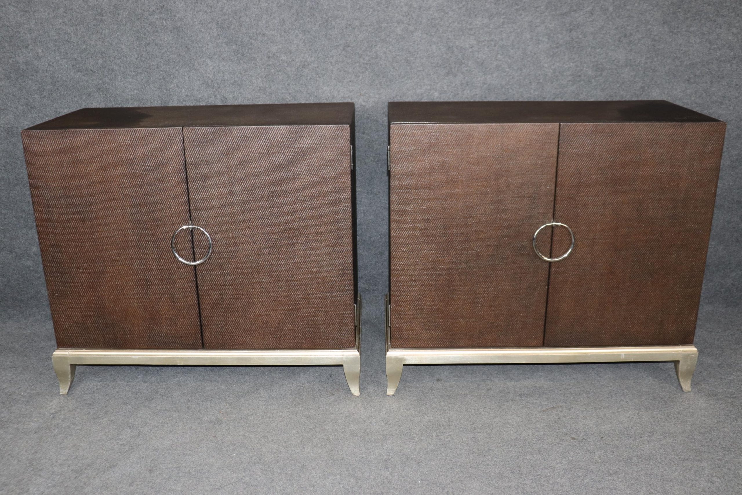 Pair Vintage Canvas Wrapped Commodes: Post Modern Cabinets - Image 2