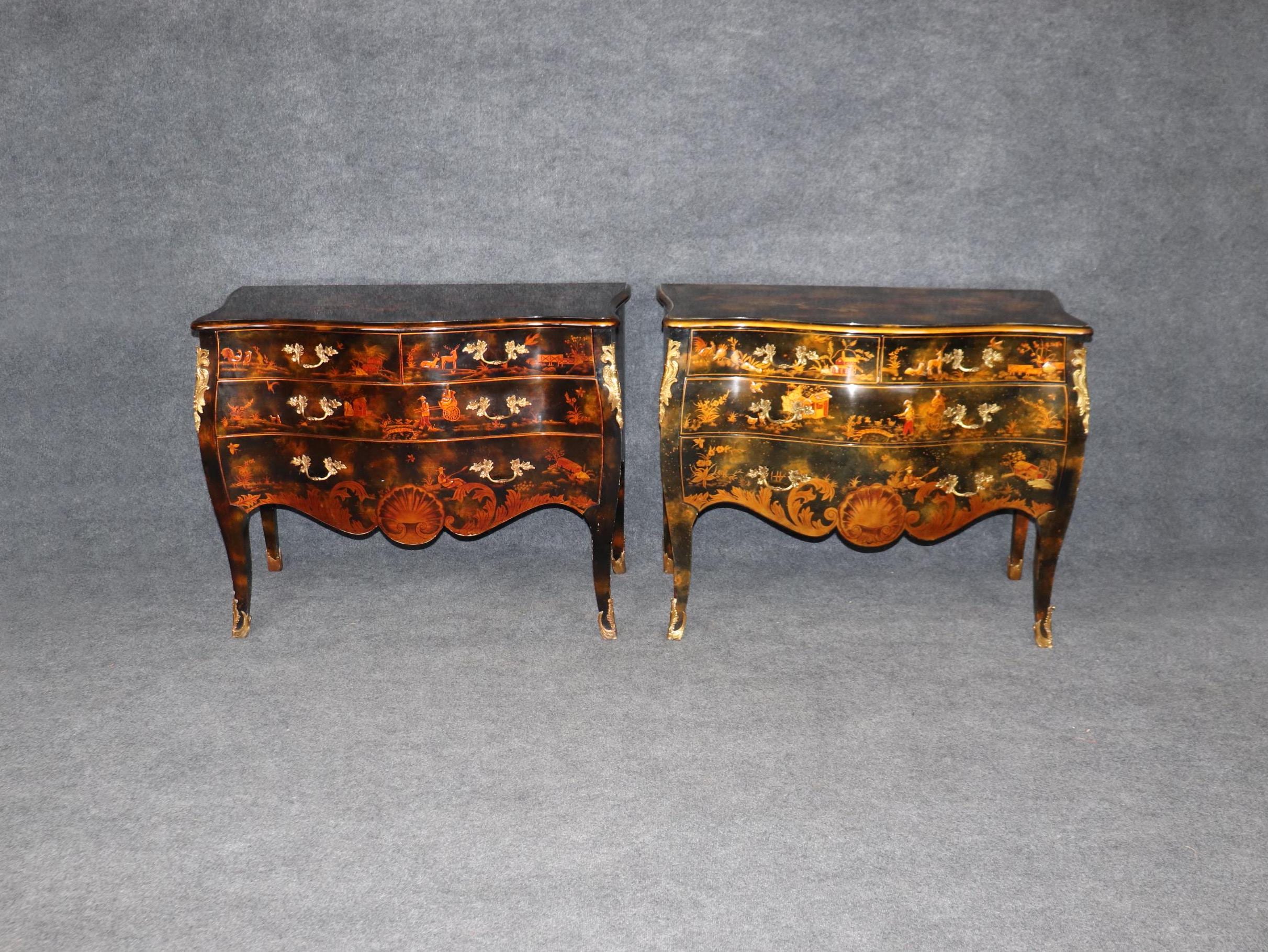 Vintage Maitland Smith Chinoiserie Commodes: Louis XV Style Pair