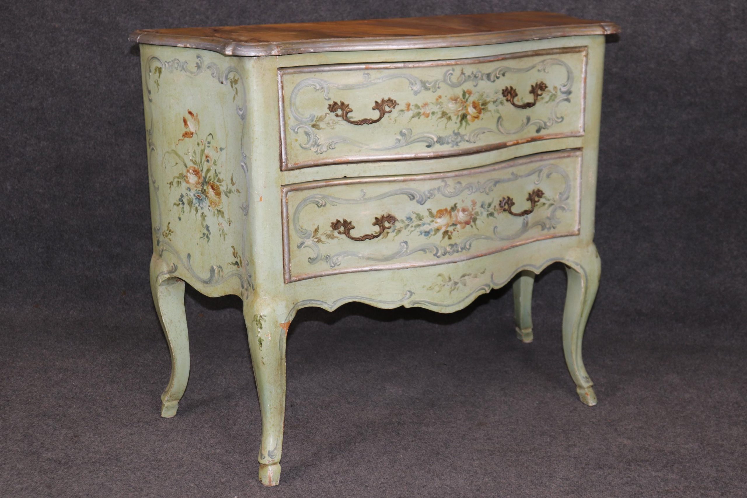Antique Italian Venetian Commode: Paint Decorated Faux Marble Top Chest - Image 2