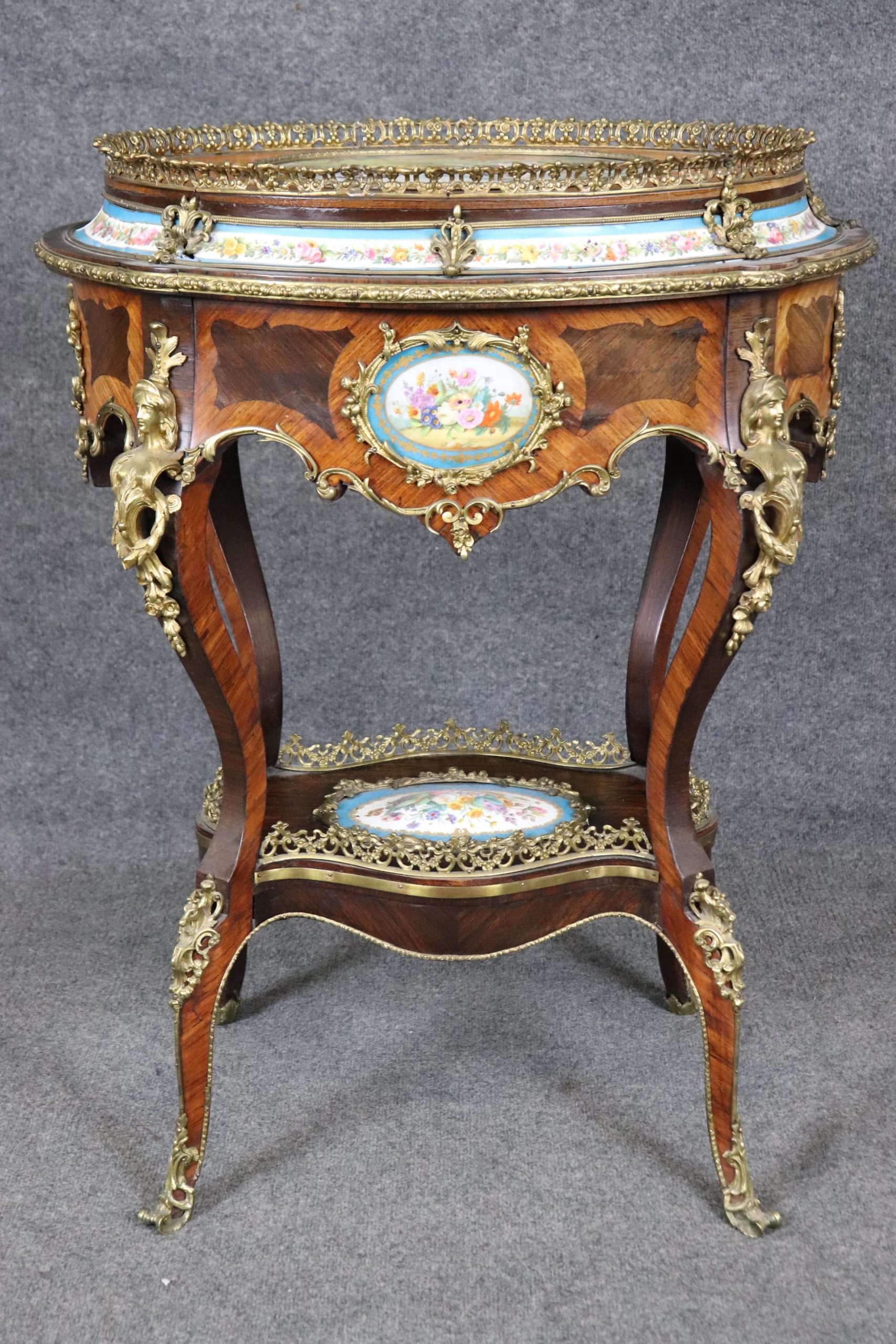 Antique French Louis XV Style Etagere: Sevres Porcelain Plaques, Bronze Mounts - Image 2