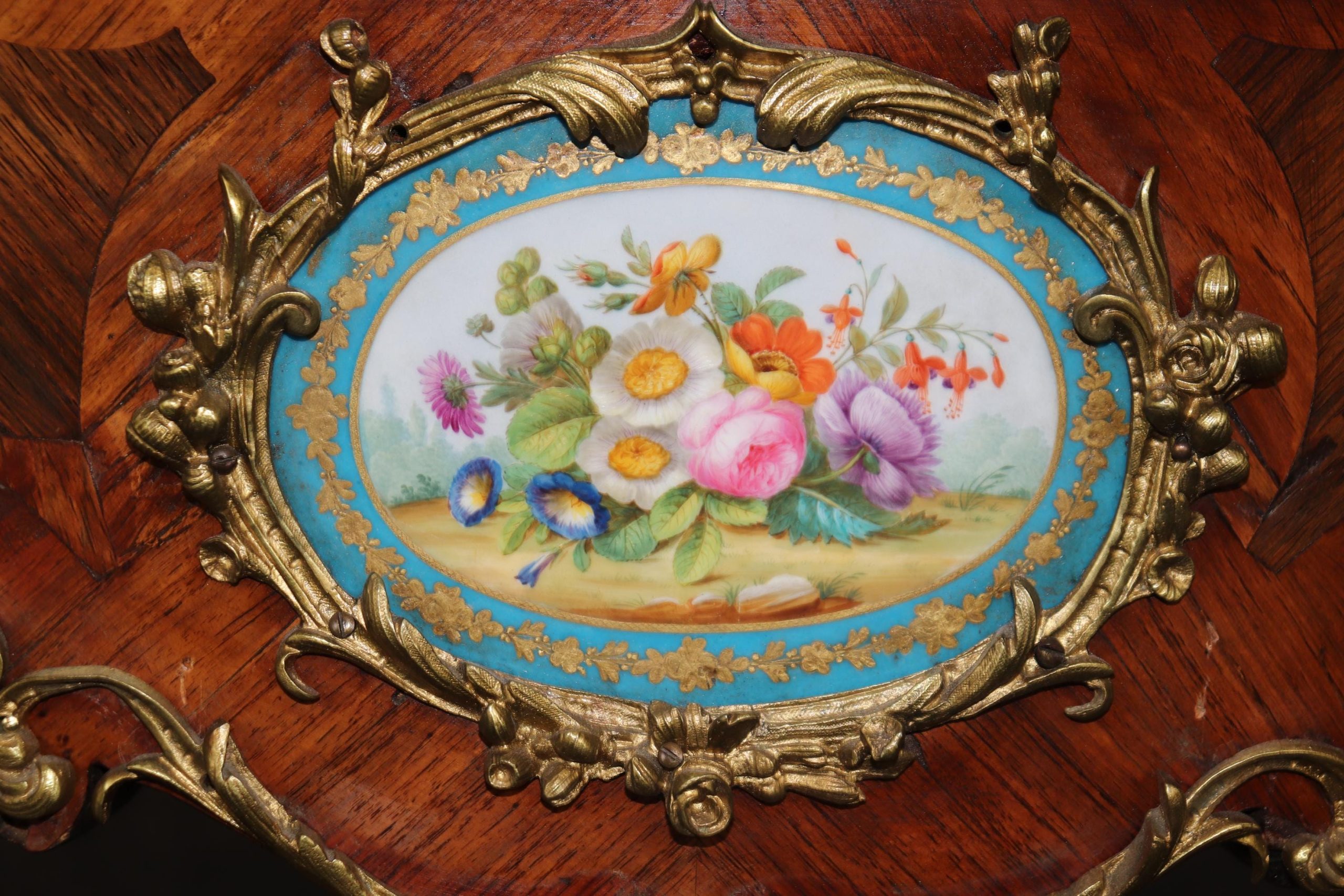 Antique French Louis XV Style Etagere: Sevres Porcelain Plaques, Bronze Mounts - Image 7