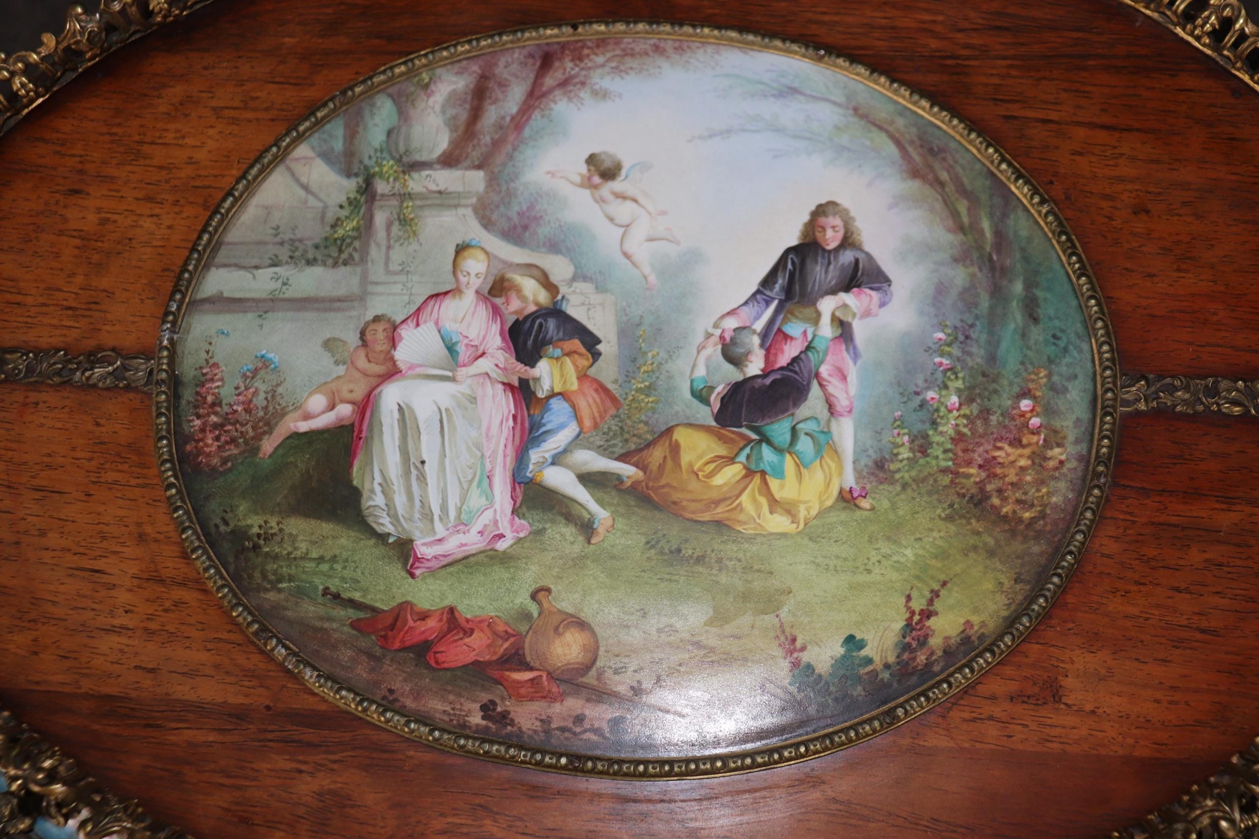 Antique French Louis XV Style Etagere: Sevres Porcelain Plaques, Bronze Mounts - Image 8