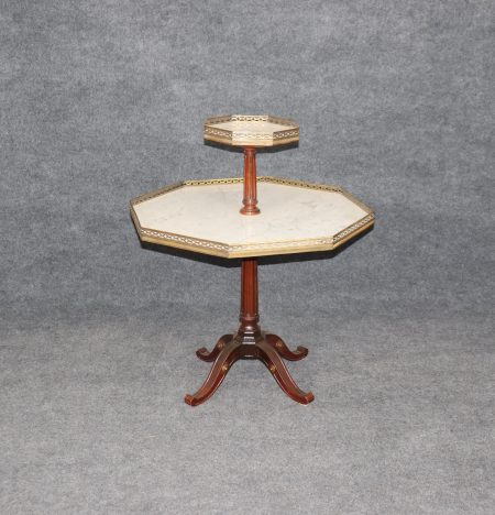 Vintage Maison Jansen Style Marble Top Two Tier Table: Mid Century Modern Accent