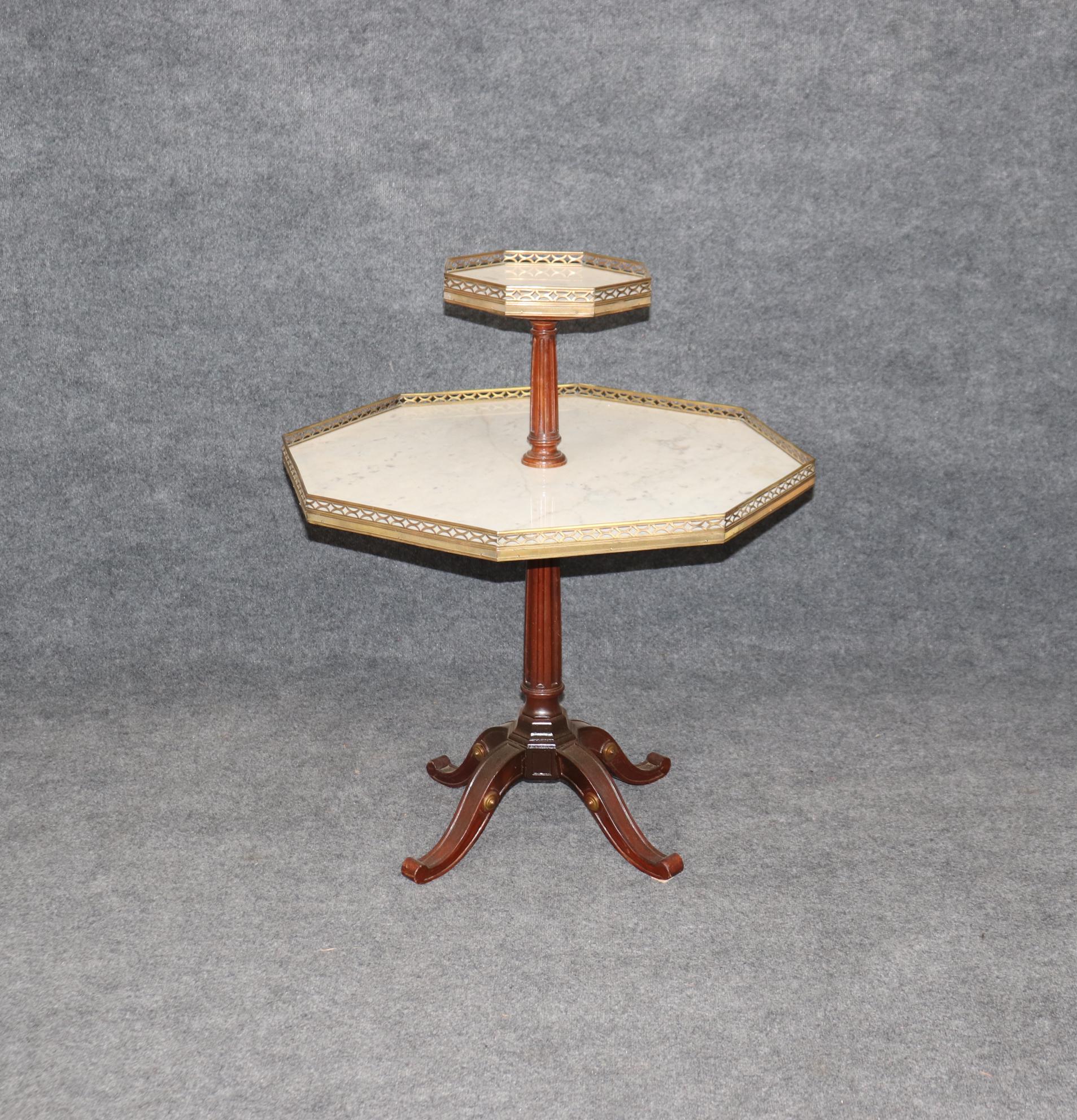 Vintage Maison Jansen Style Marble Top Two Tier Table: Mid Century Modern Accent