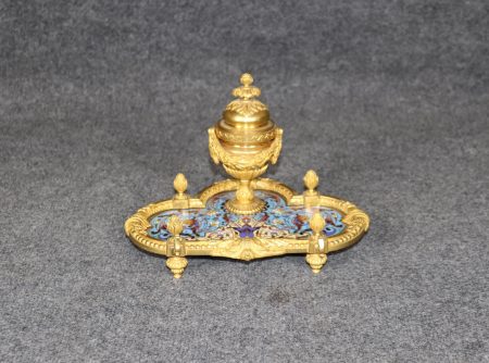 Antique French Louis XVI Style Champleve Ormolu Inkwell