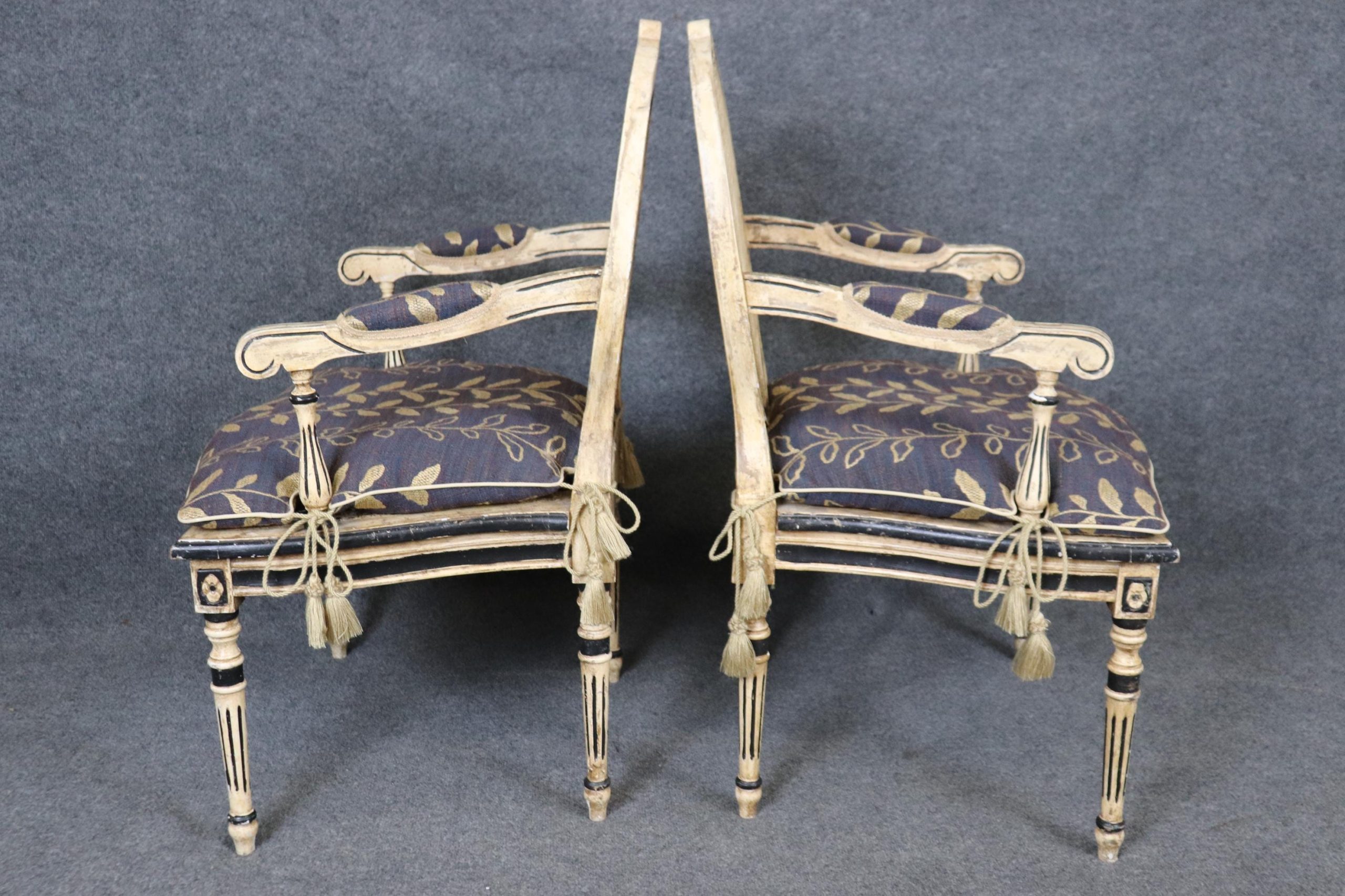 Louis XVI Style Cane Back Armchairs: Distressed Paint Accent Chairs - Image 3