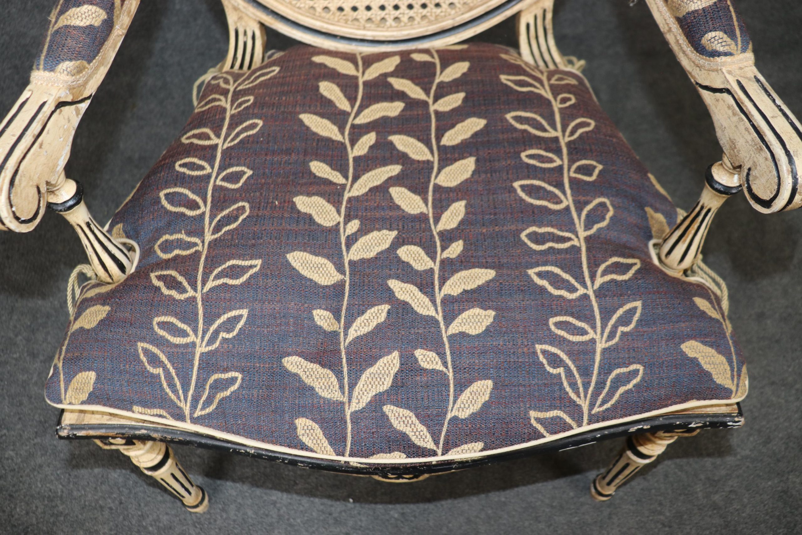 Louis XVI Style Cane Back Armchairs: Distressed Paint Accent Chairs - Image 10