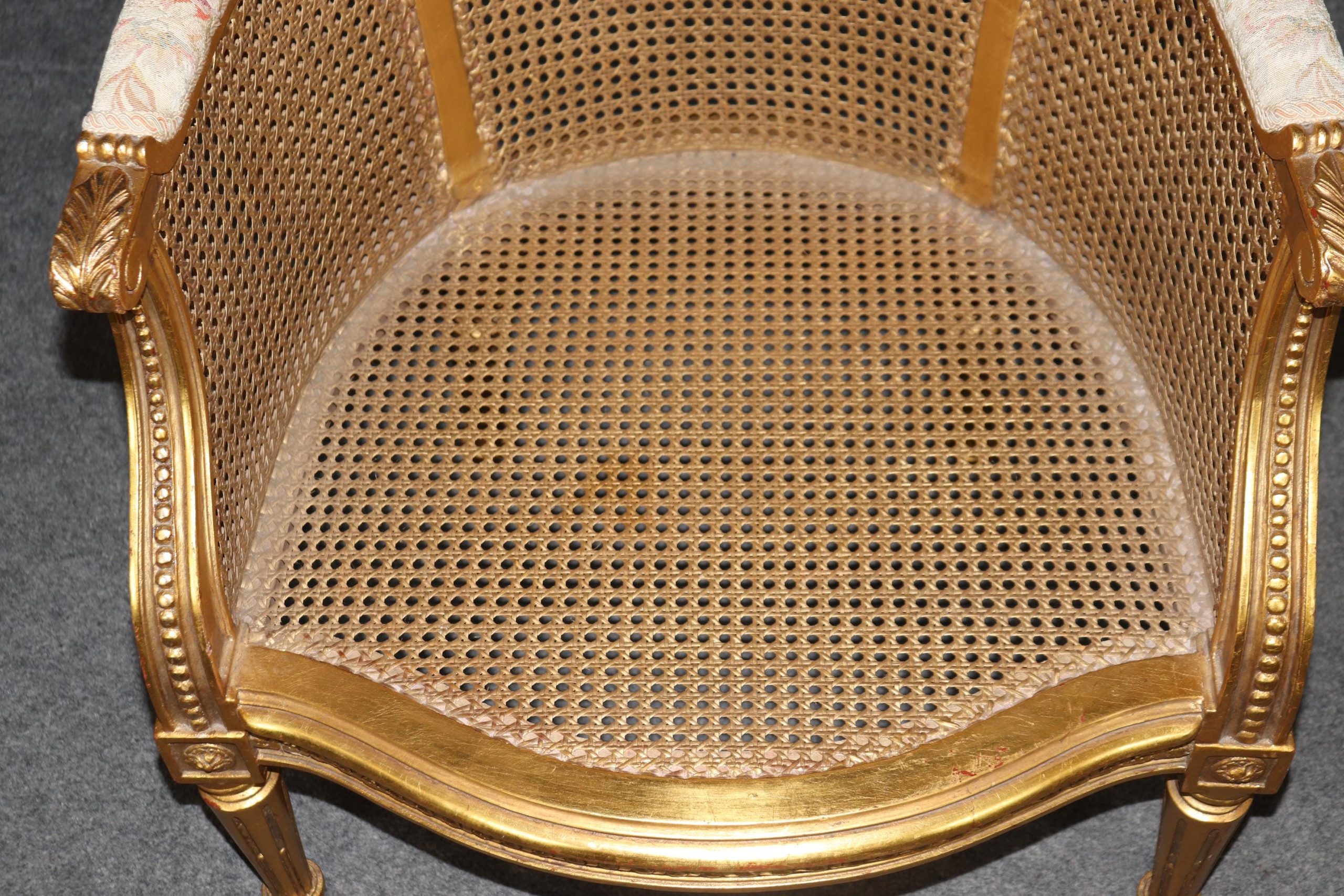 Vintage French Louis XVI Style Gold Gilt Cane Back Armchairs - Pair - Image 10