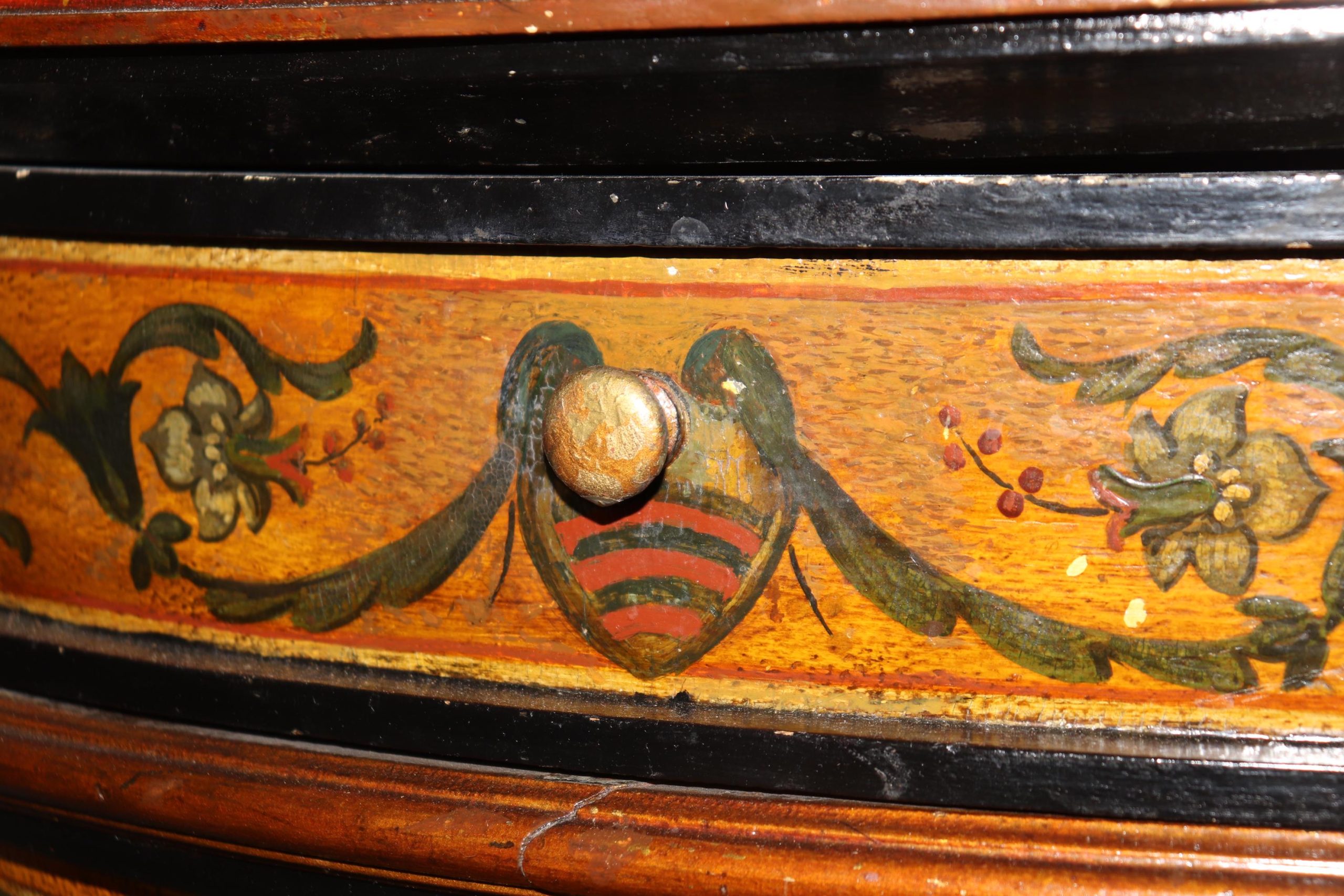 Vintage Paint Decorated Demilune Servers: Mid Century Console Tables, Pair - Image 9