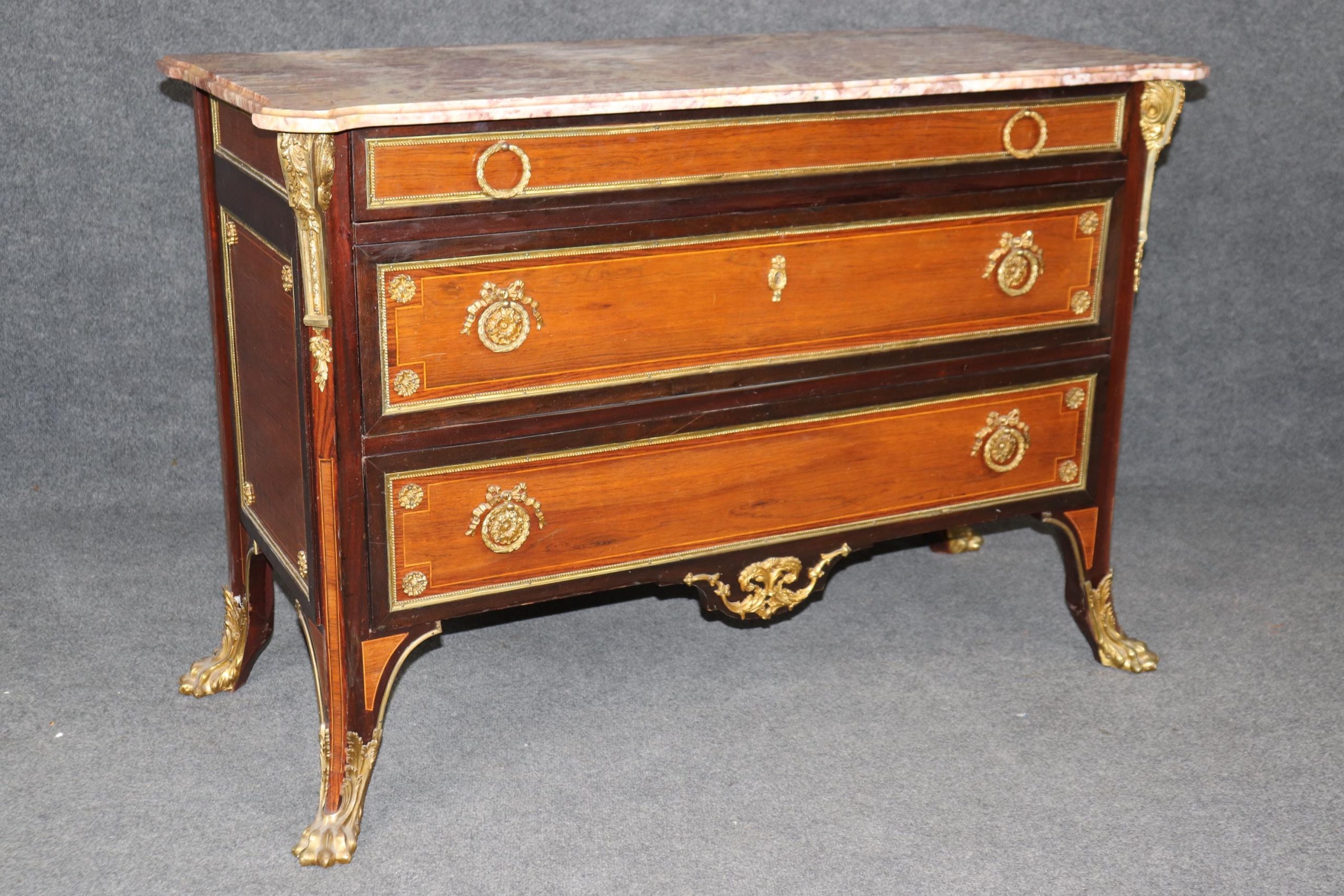 Louis XV Style Marble Top Commode: Vintage Brass Mounted Chest - Image 2