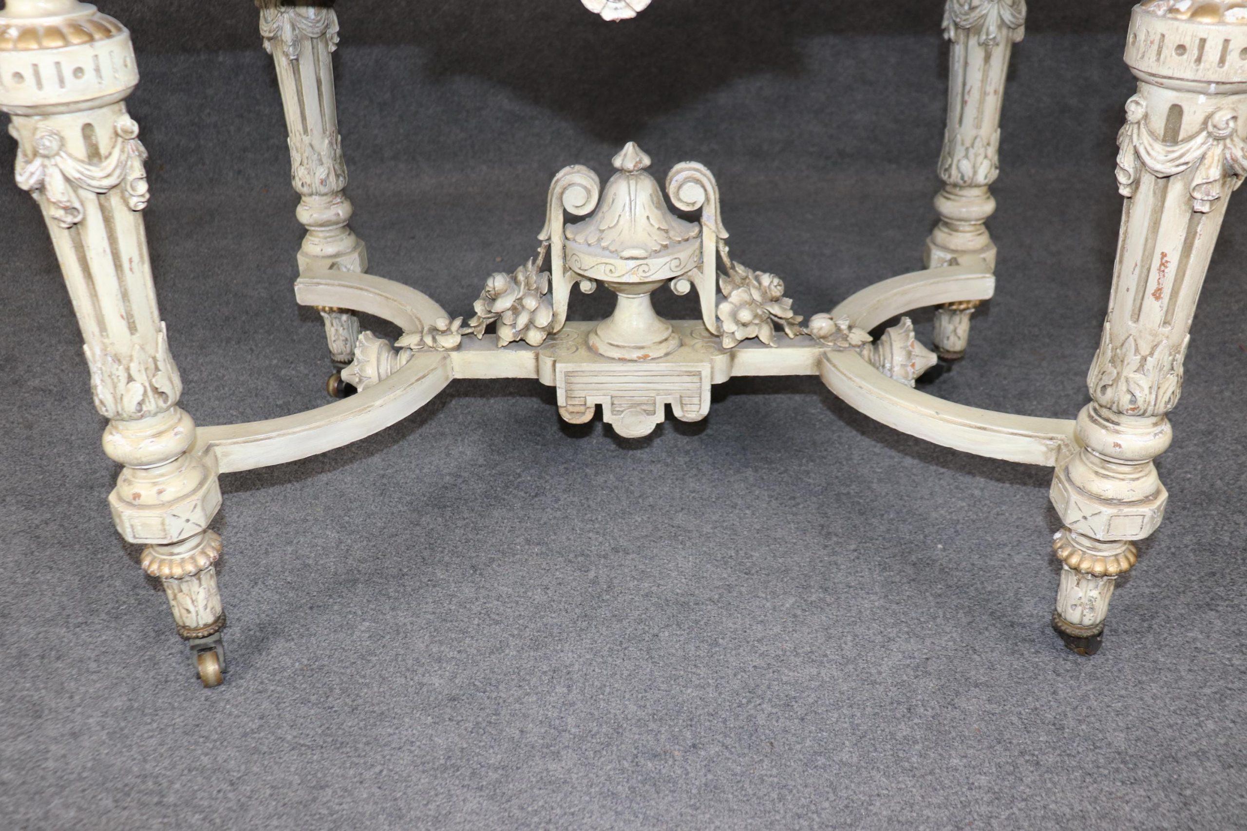 Antique Napoleonic Creme Marble Top Center Table with Porcelain Plaques - Image 5