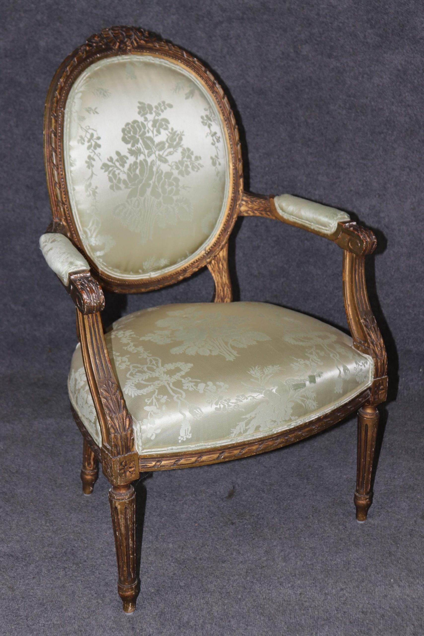 Antique Louis XVI Style Gilt Armchairs: Distressed French Accent Chairs, Pair - Image 5