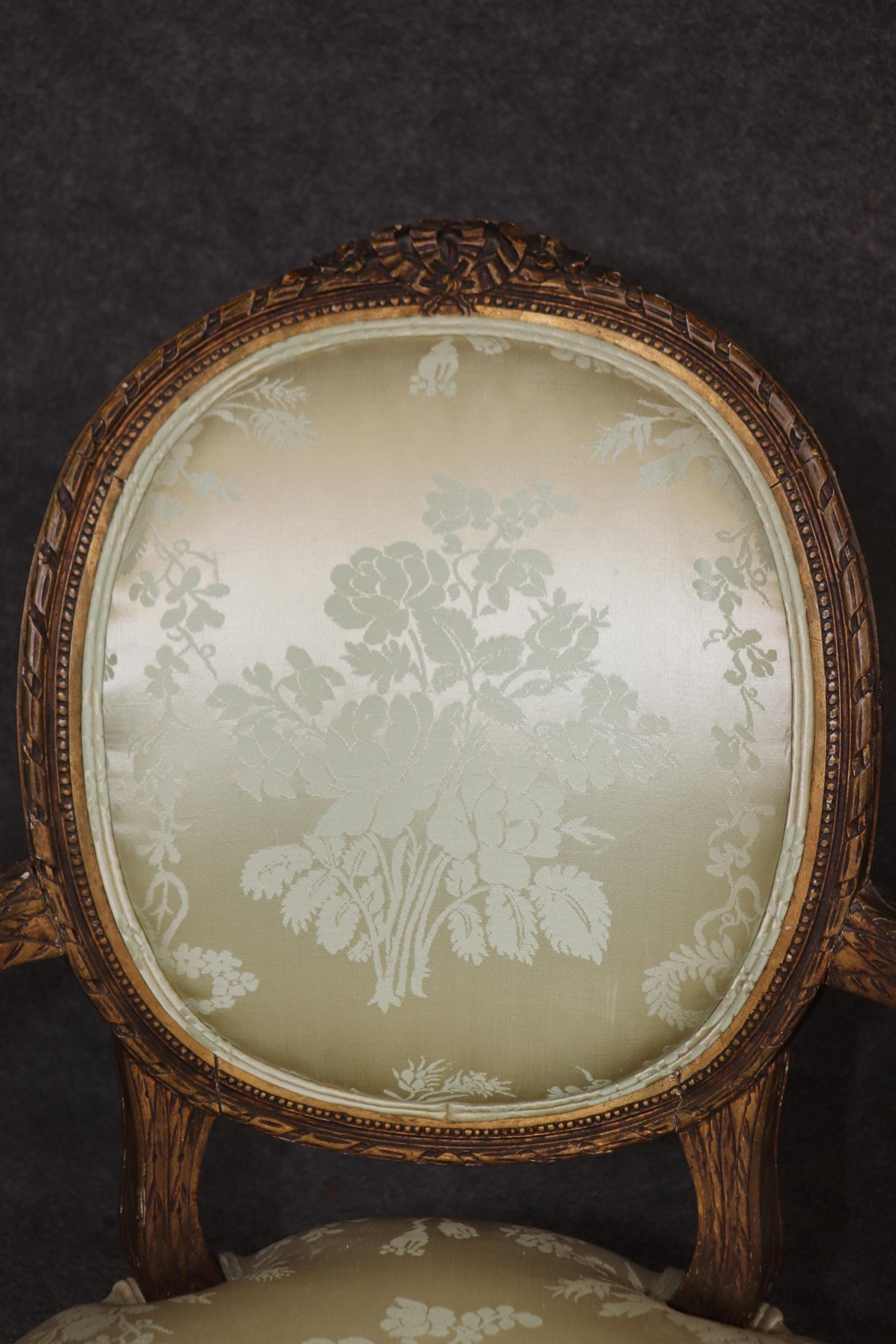 Antique Louis XVI Style Gilt Armchairs: Distressed French Accent Chairs, Pair - Image 8